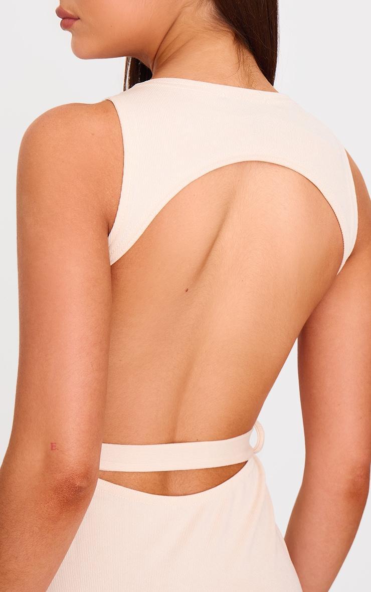 Cream Rib Cut Out Back Detail Tie Waist Midaxi Dress Product Image