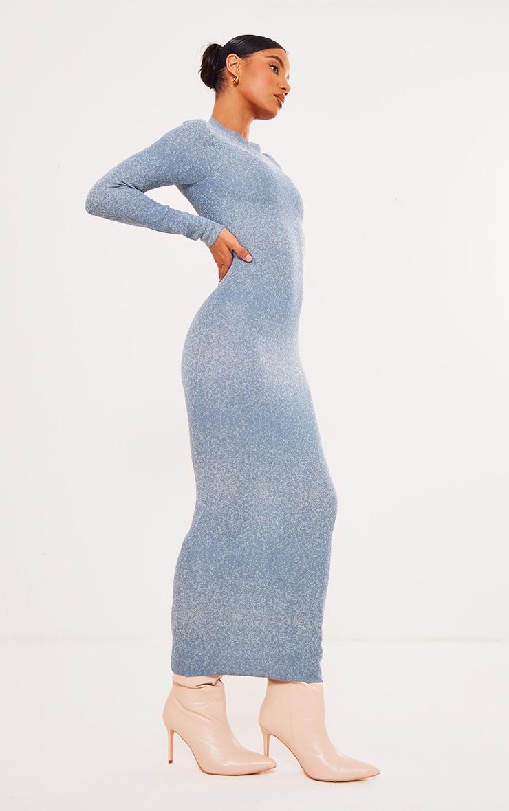 Blue Marl Knit Long Sleeve Open Back Maxi Dress Product Image