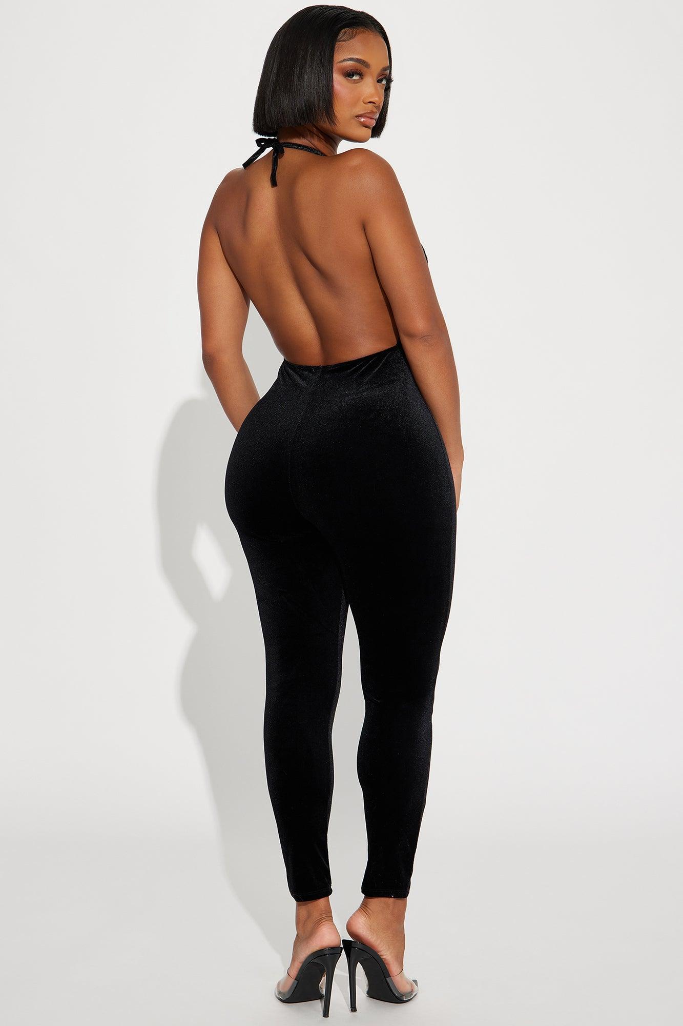 Iconic Image Velvet Jumpsuit  - Black Product Image