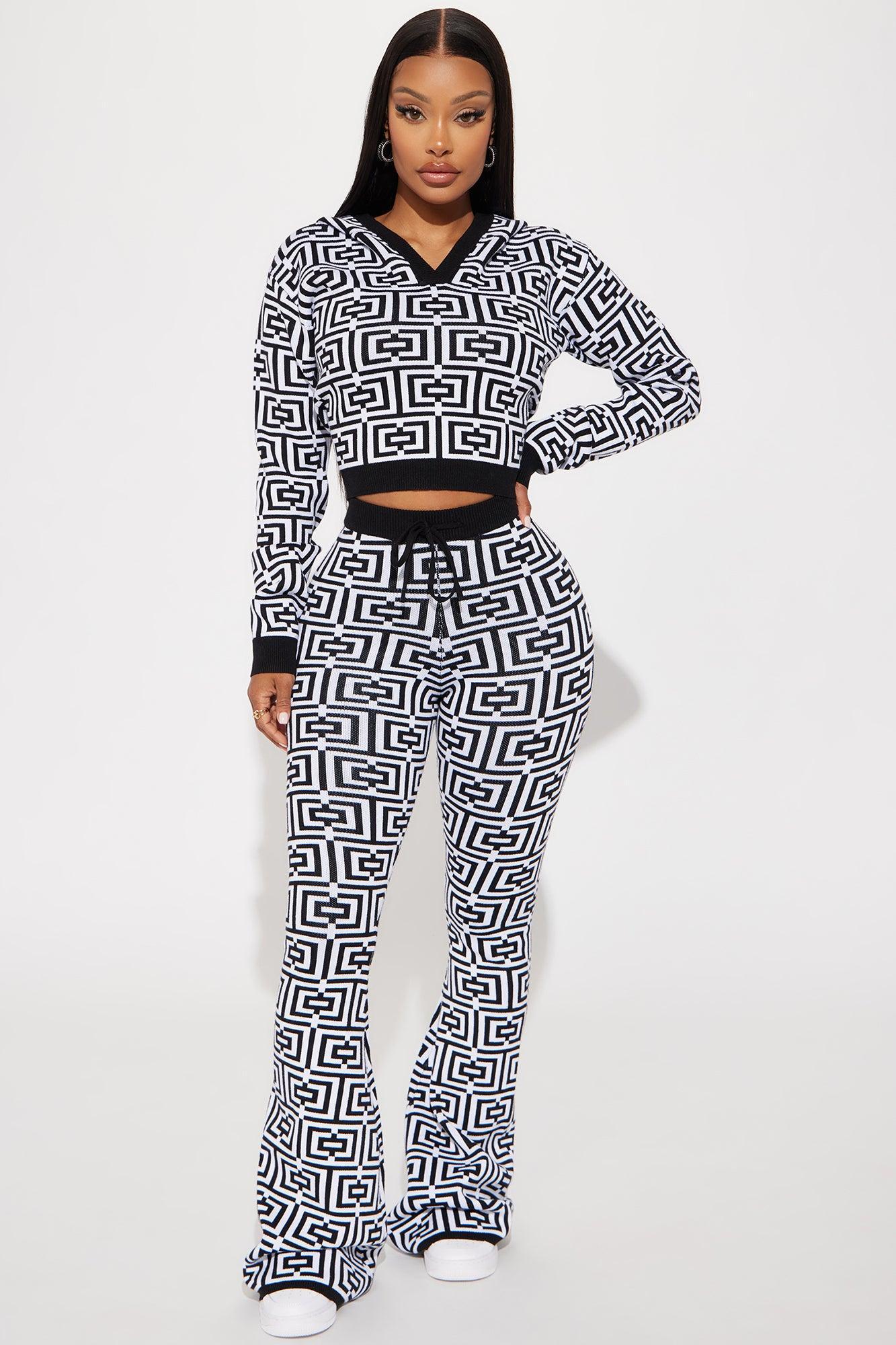 Spiraling For You Sweater Pant Set - Black/combo Product Image