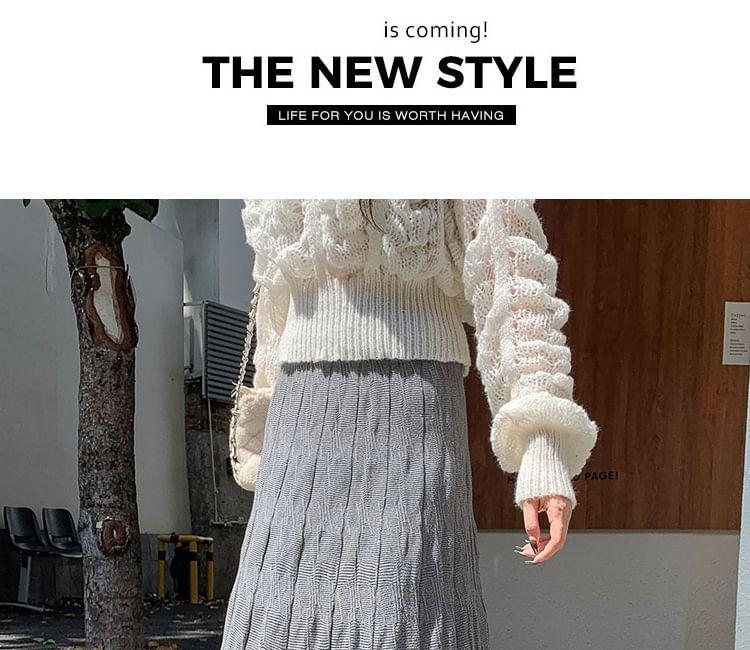 High Waist Plain Knit Maxi A-Line Skirt Product Image
