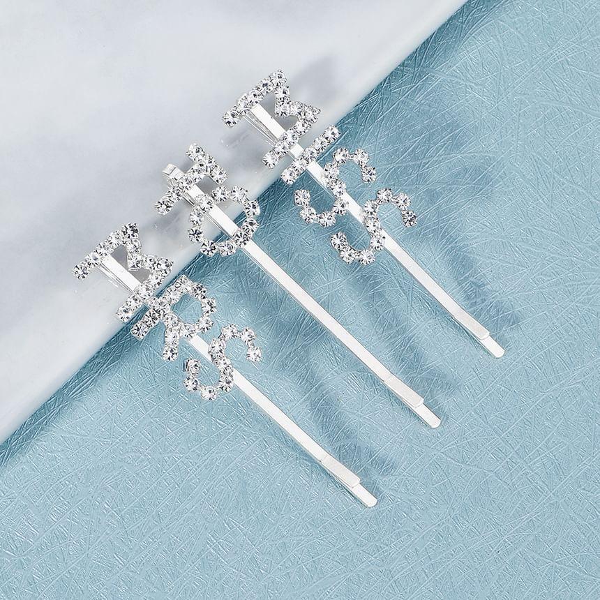 Set Of 3: Rhinestone Lettering Hair Pin Product Image