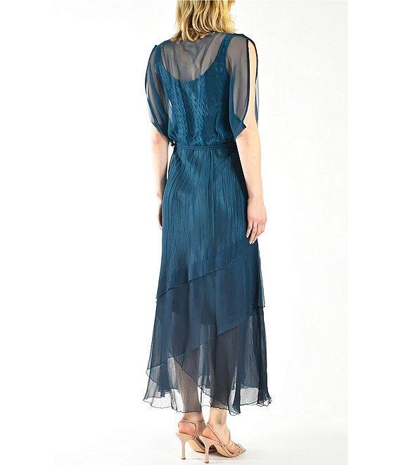 Komarov Charmeuse Accordion Pleated Attached Chiffon Popover Cowl Neck Sleeveless Tiered Midi Dress Product Image