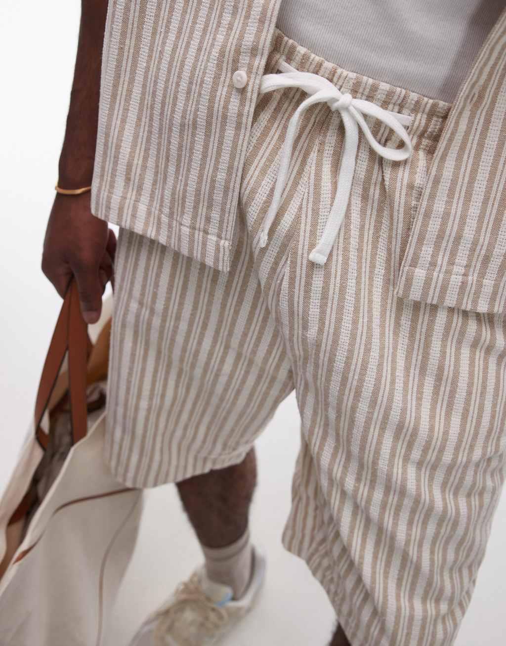 Topman crochet stripe short in cream - part of a set Product Image
