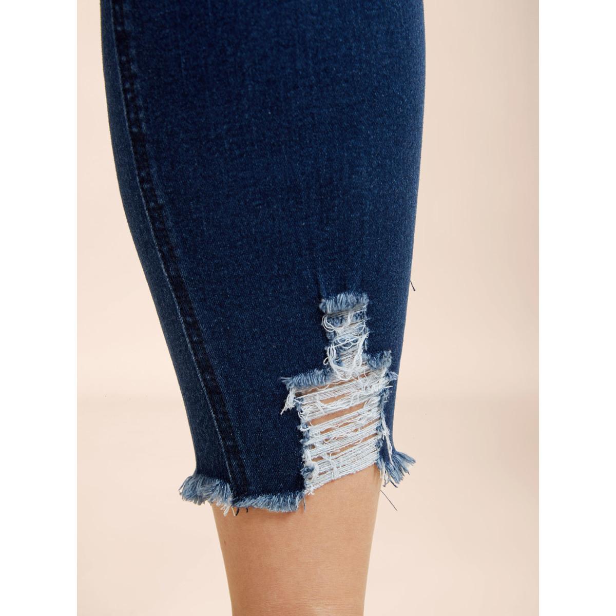 Plus Size Mid-Rise Whiskered Slim-Fit Jeans Women Bluevintage Casual High stretch Slanted pocket Jeans BloomChic 20/2X Product Image