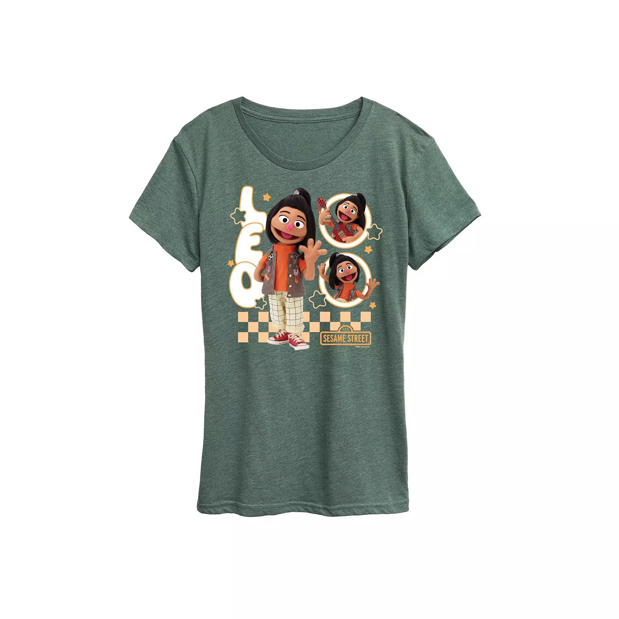 Womens Sesame Street Ji-Young Leo Graphic Tee Grey Green Product Image