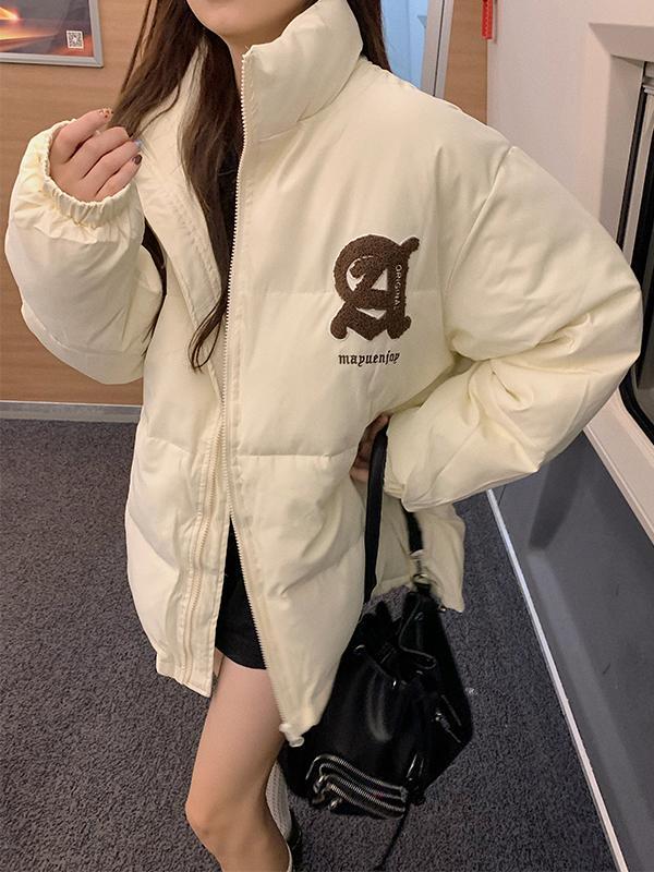 Vintage Letter Embroidered Collar Neck Jacket Product Image