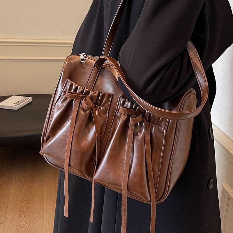 Faux Leather Ribbon Accent Shoulder Bag Product Image