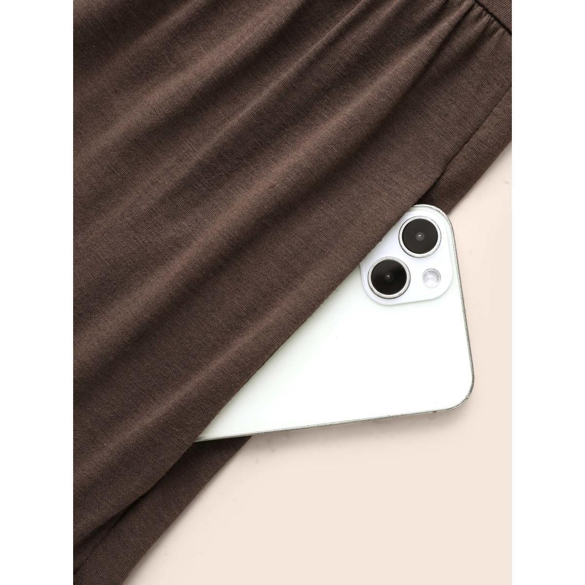 Plus Size Supersoft Essentials Funnel Neck Tiered Midi Dress DarkBrown Women Casual Ruffles Mock Neck Long Sleeve Curvy BloomChic 10/M Product Image