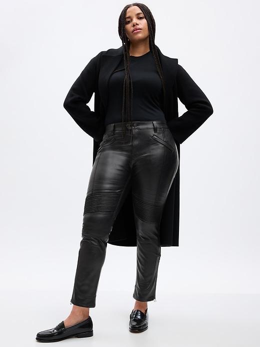 Mid Rise Vegan Leather Moto Vintage Slim Pants Product Image