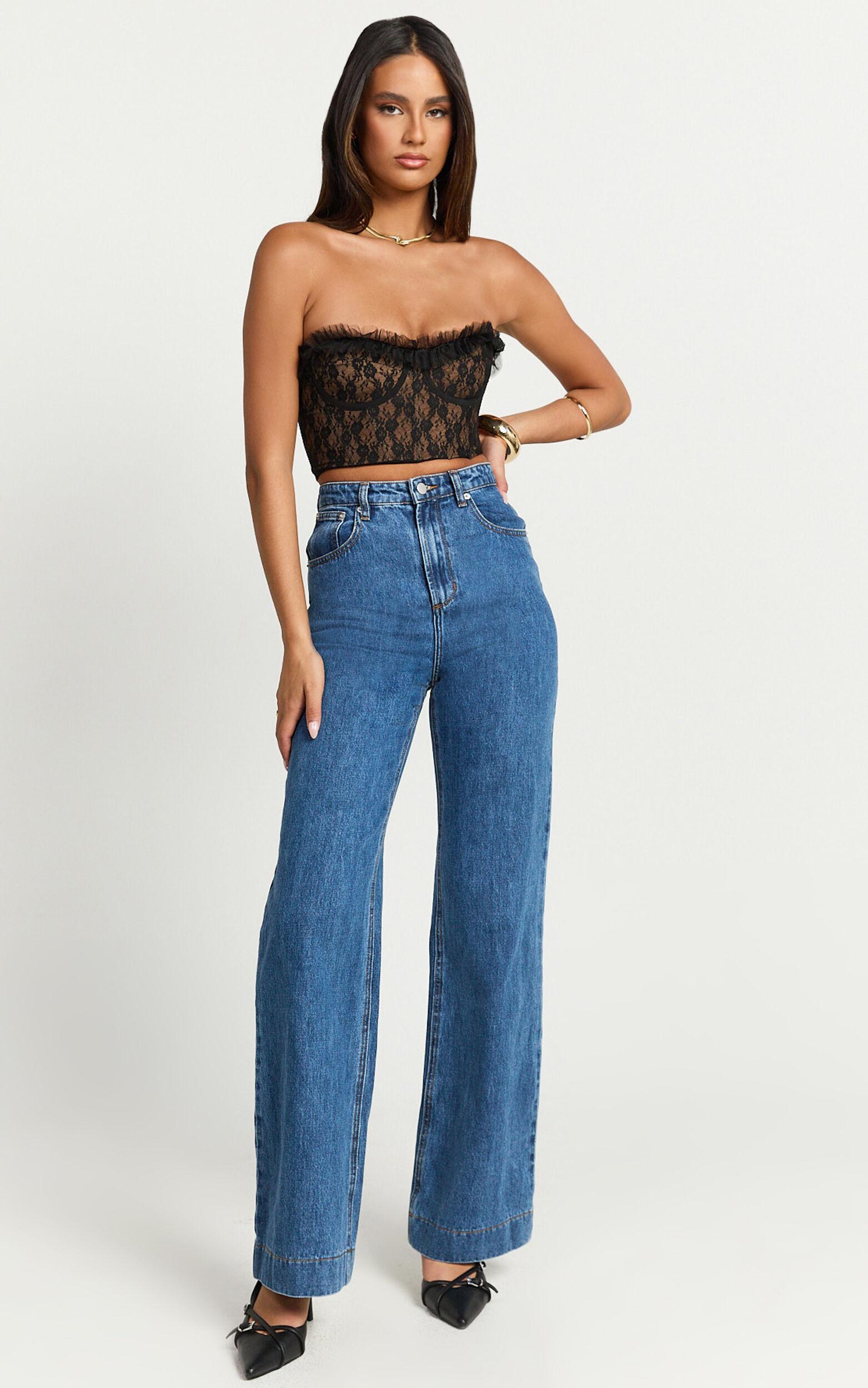 Victoria Top - Lace Frill Edge Bustier Top in Black Product Image