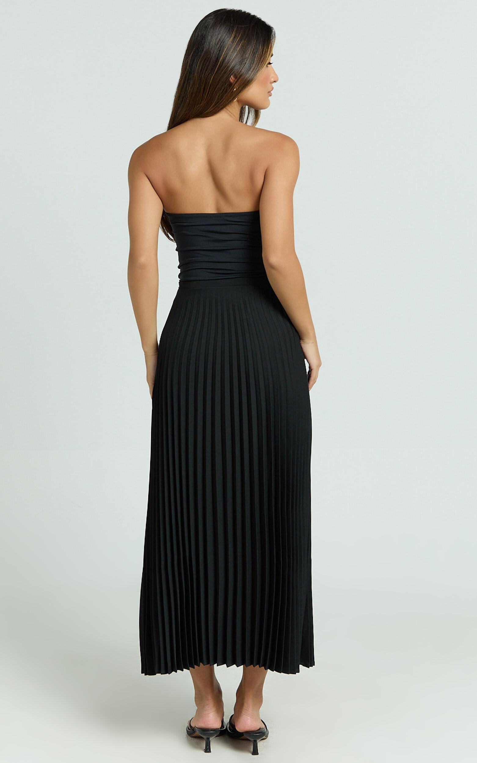 Harlee Midi Skirt - Pleated High Waist A Line Skirt in Black Product Image