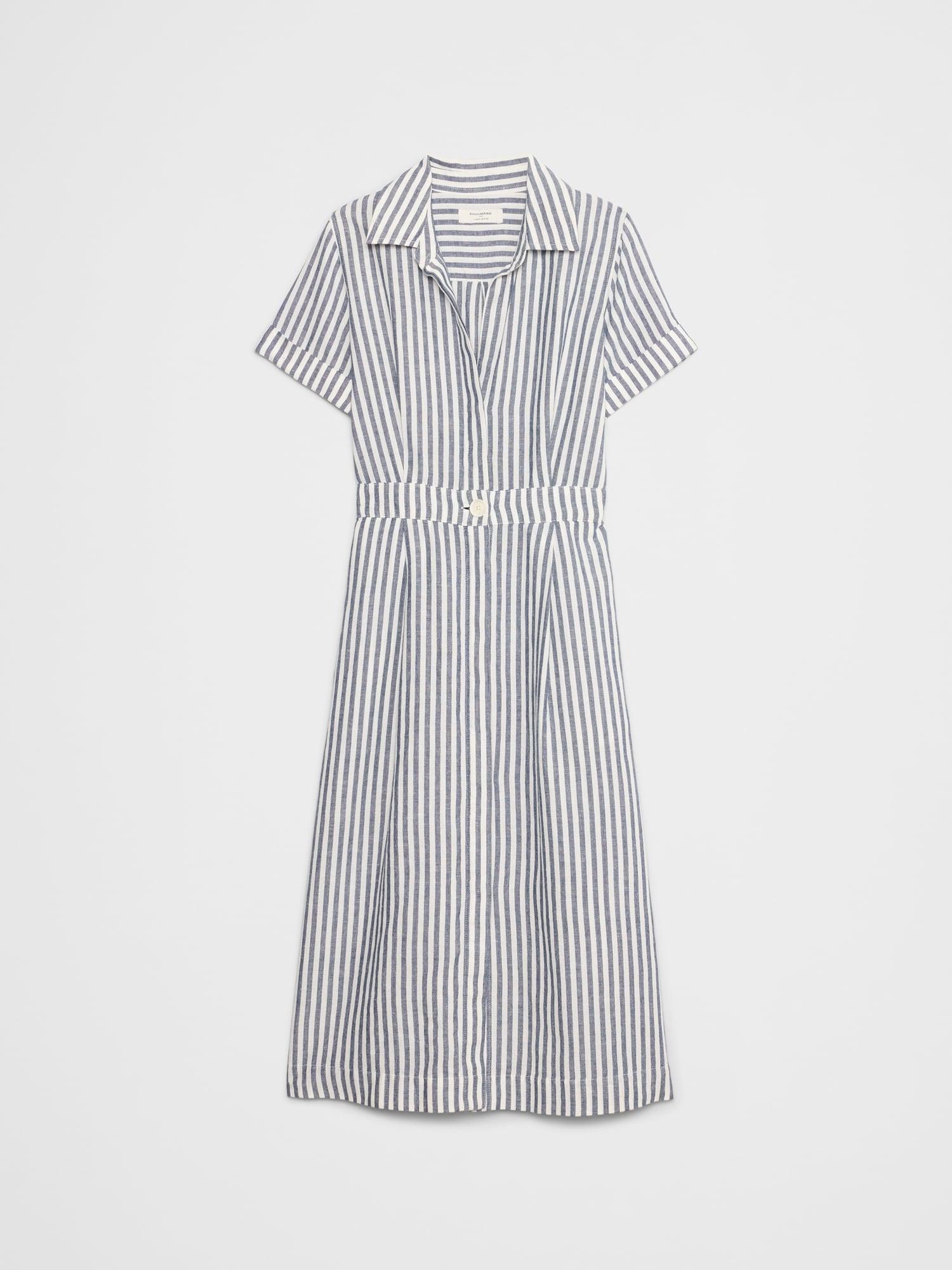 Linen-Blend Midi Shirtdress Product Image