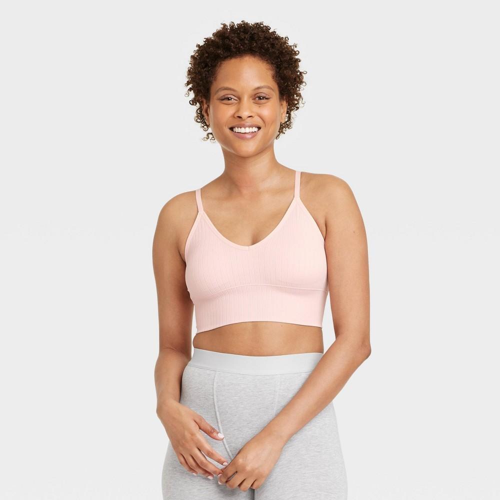 Women's Ribbed Seamless Longline Bralette - Auden™ Heathered XL: Nylon Spandex Blend, Removable Cups, Pullover Style Product Image