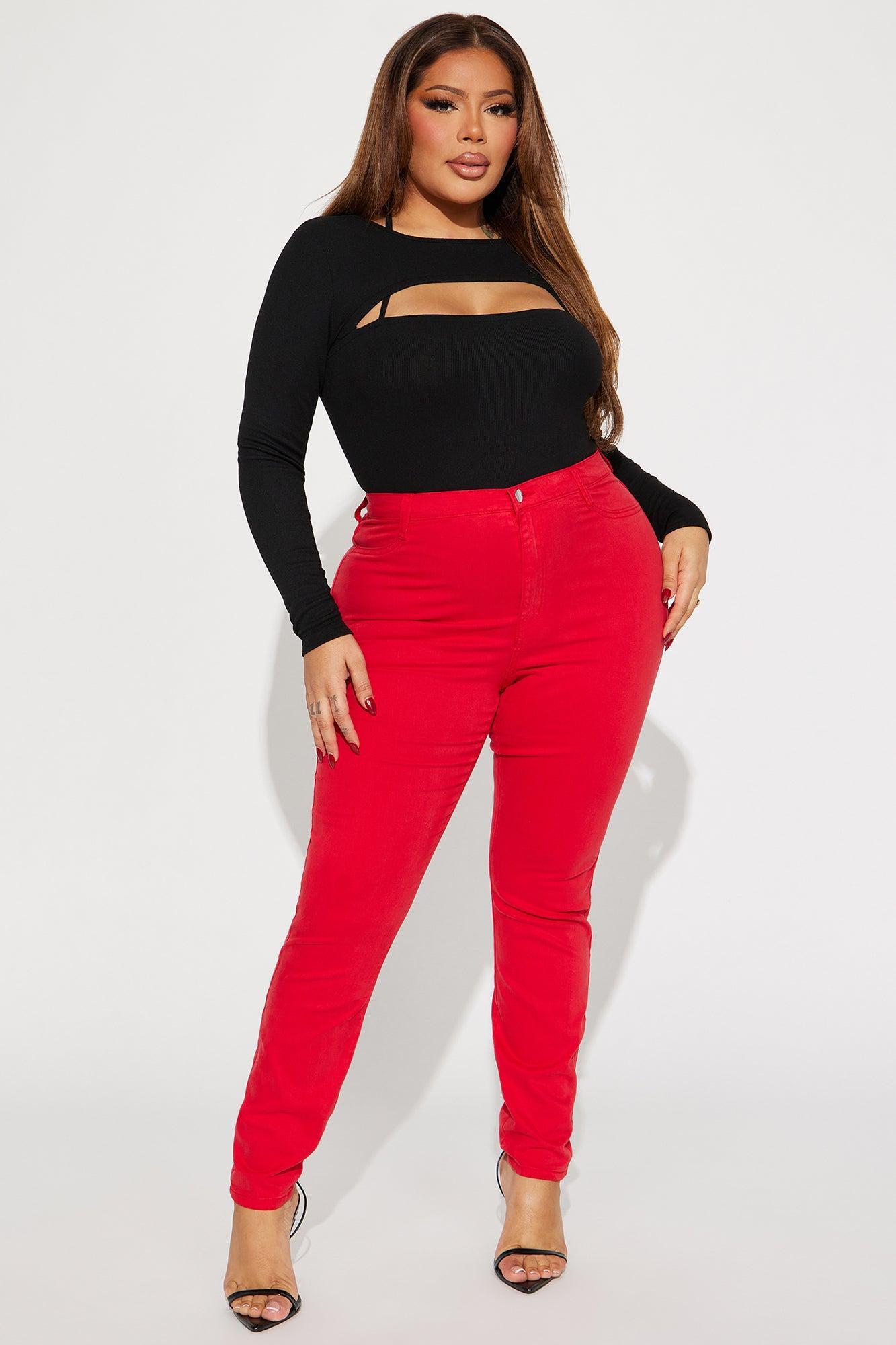 Classic Color High Waist Skinny Jeans - Red Product Image