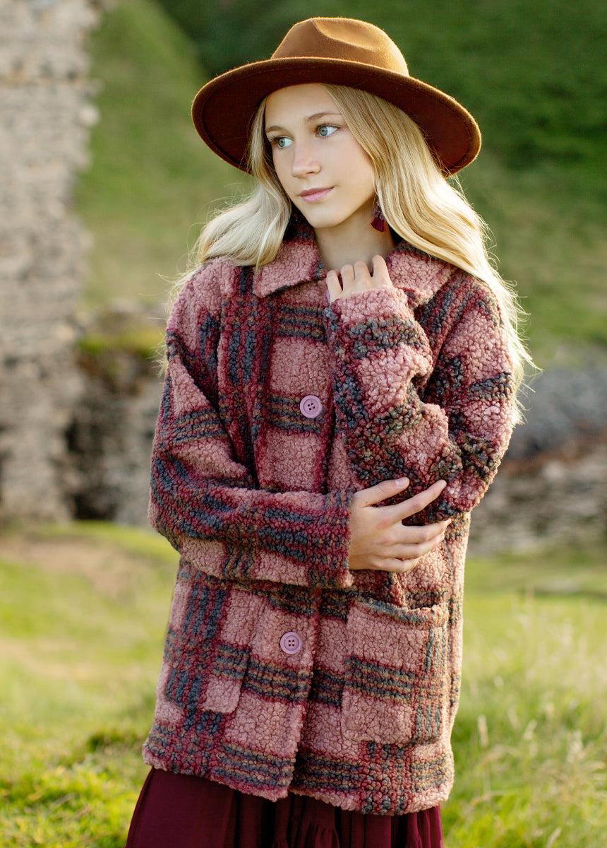Gertrude Coat in Rose Plaid Girls Product Image