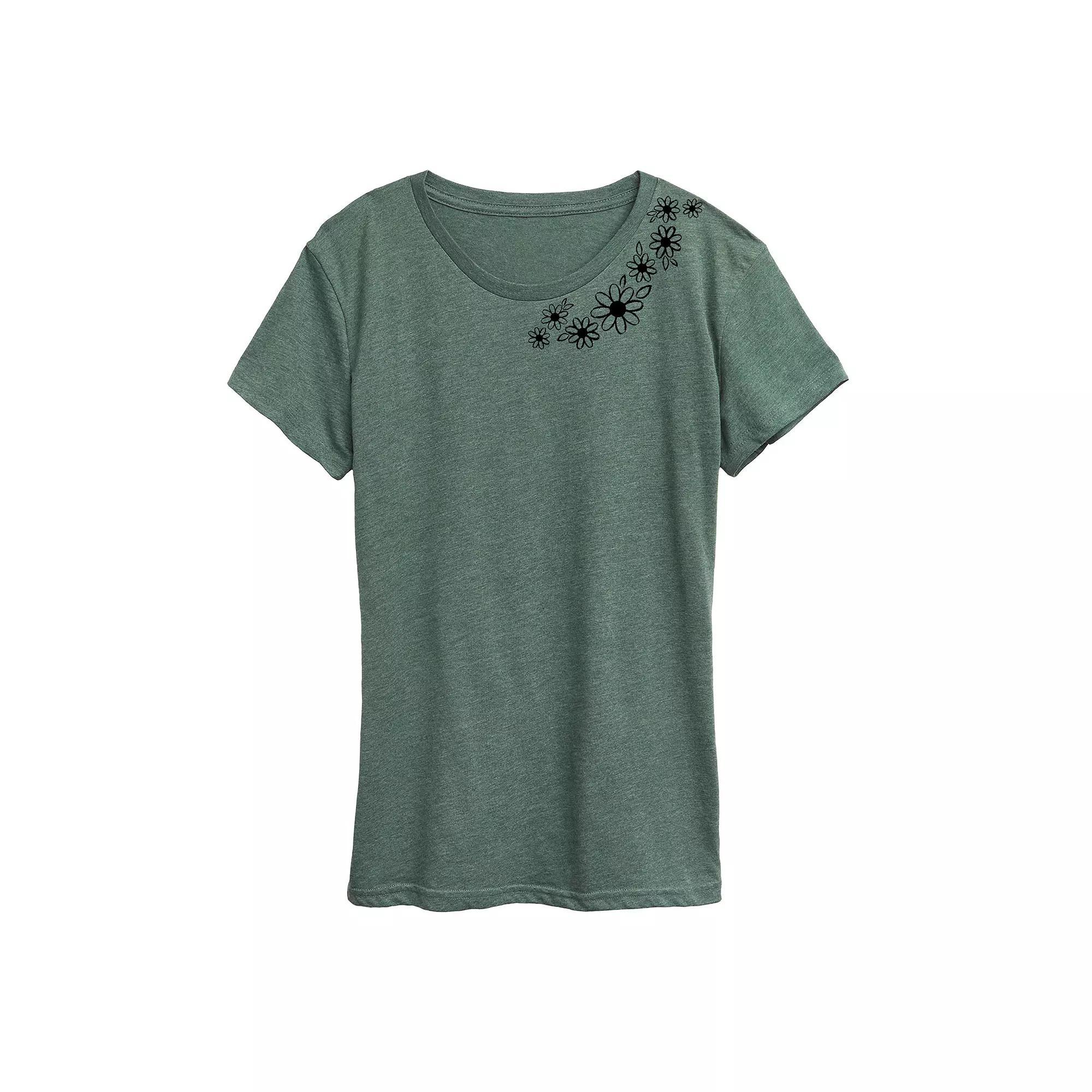 Womens Sketched Florals Graphic Tee Grey Gray Product Image