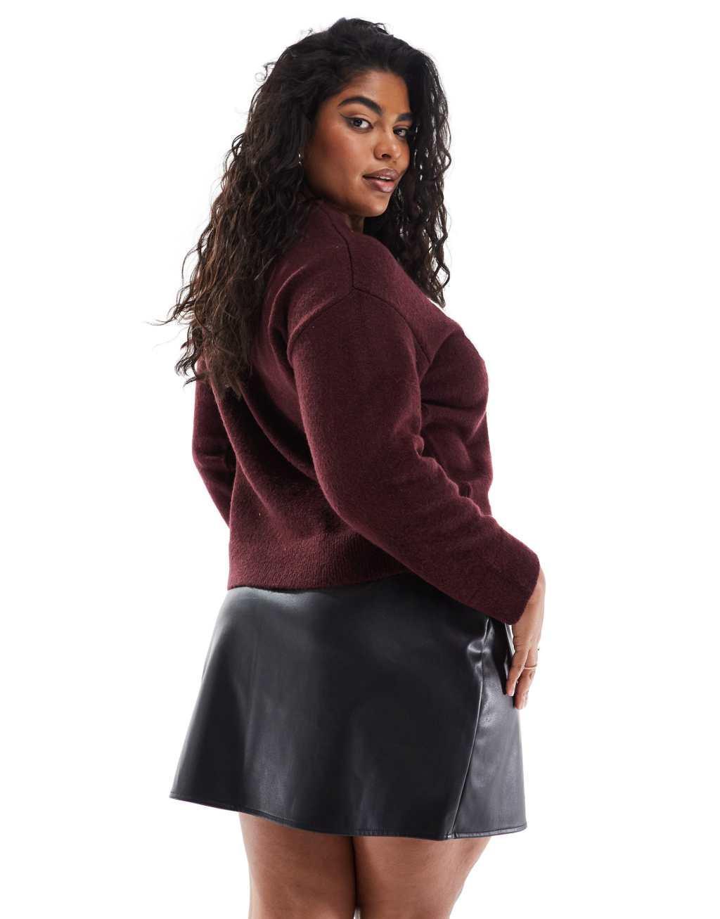 ASOS DESIGN Curve split front leather look mini skirt in black Product Image