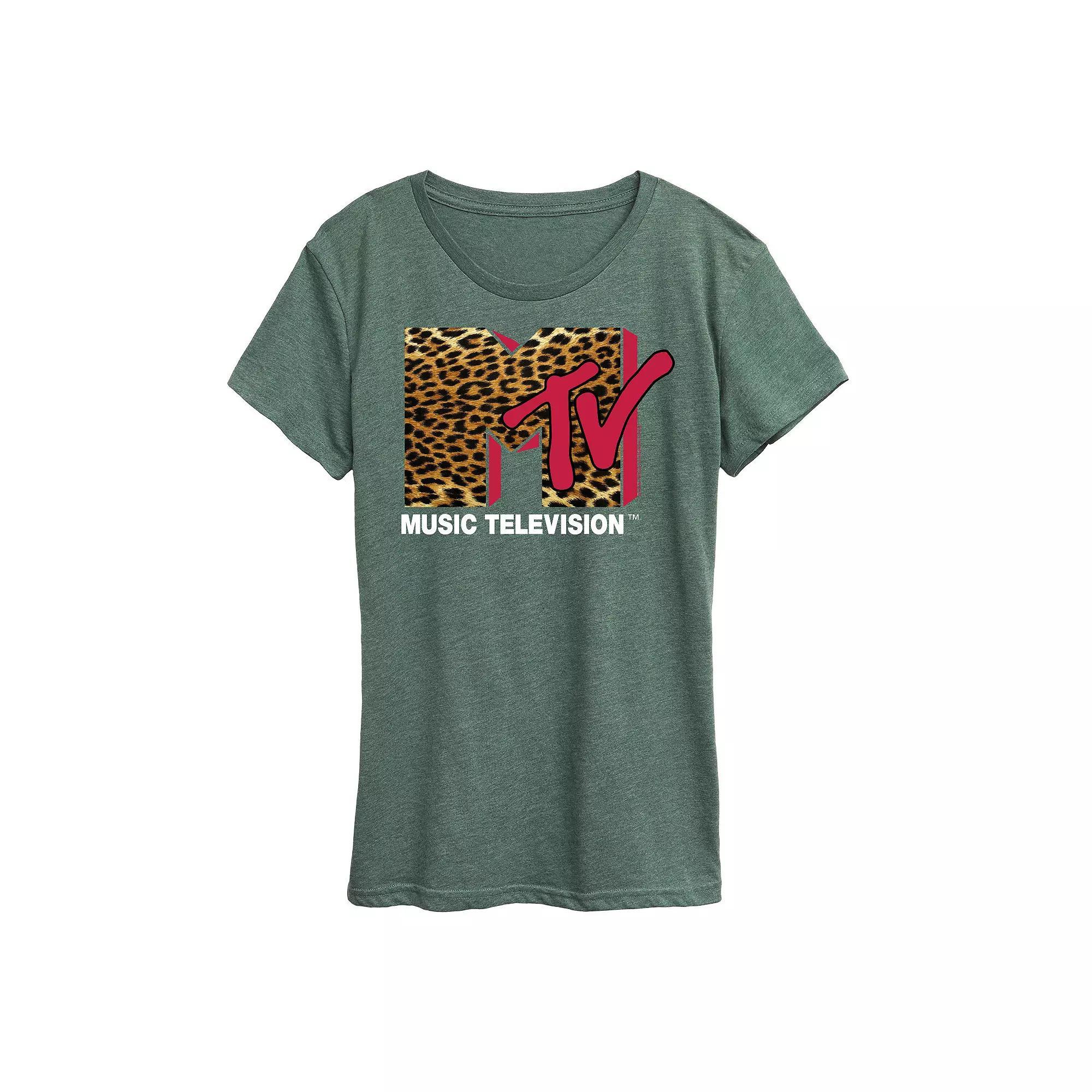 Womens MTV Leopard Logo Graphic Tee, Girls Blue Product Image