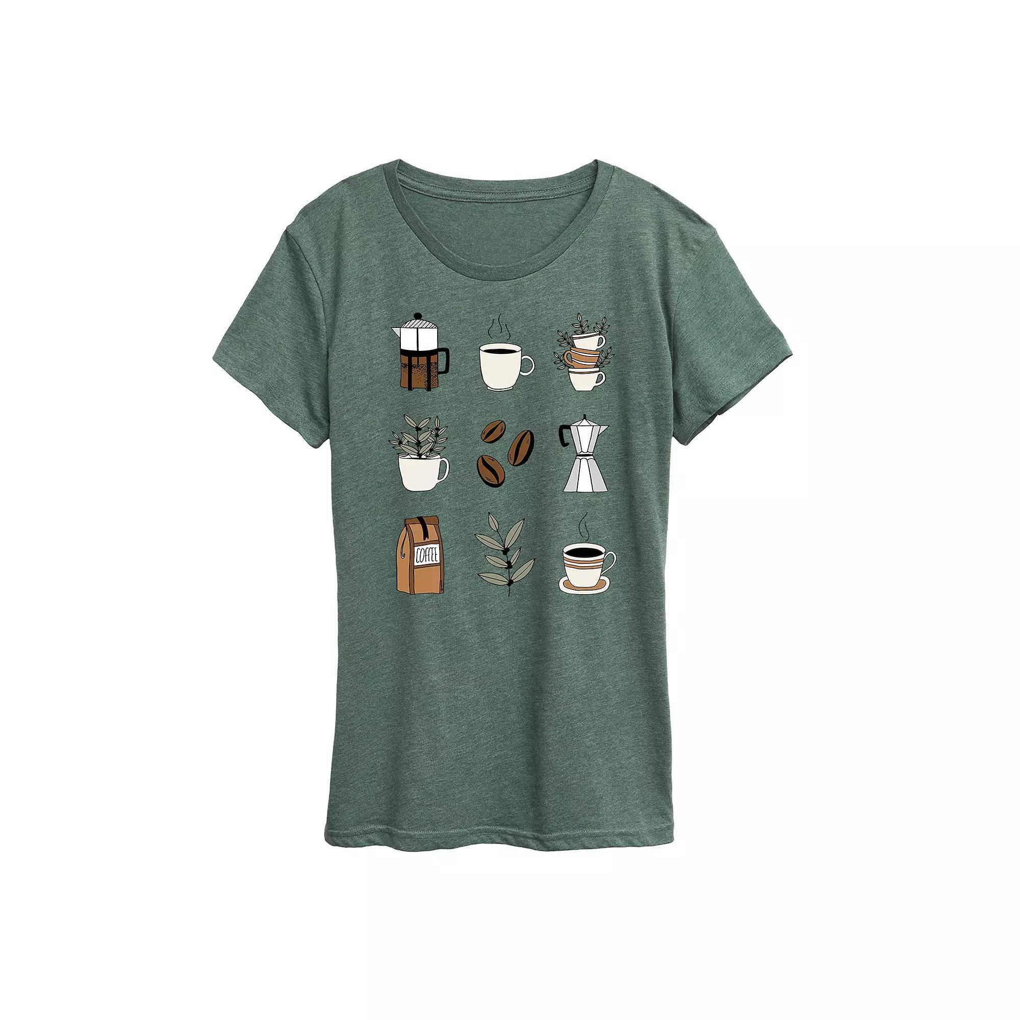 Womens Coffee Grid Graphic Tee Grey Green Product Image