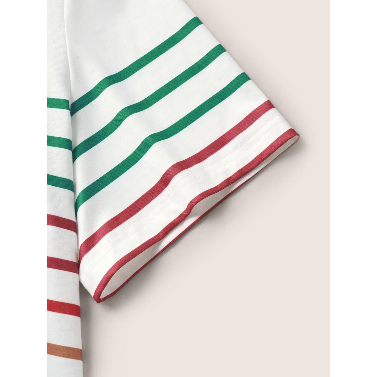 Plus Size Contrast Striped V Neck T-shirt White Women Casual Contrast Striped V-neck Everyday T-shirts BloomChic 28/5X Product Image