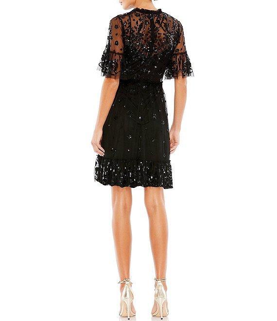 Mac Duggal Illusion Mock Neck Short Sleeve Sequined Dress Product Image
