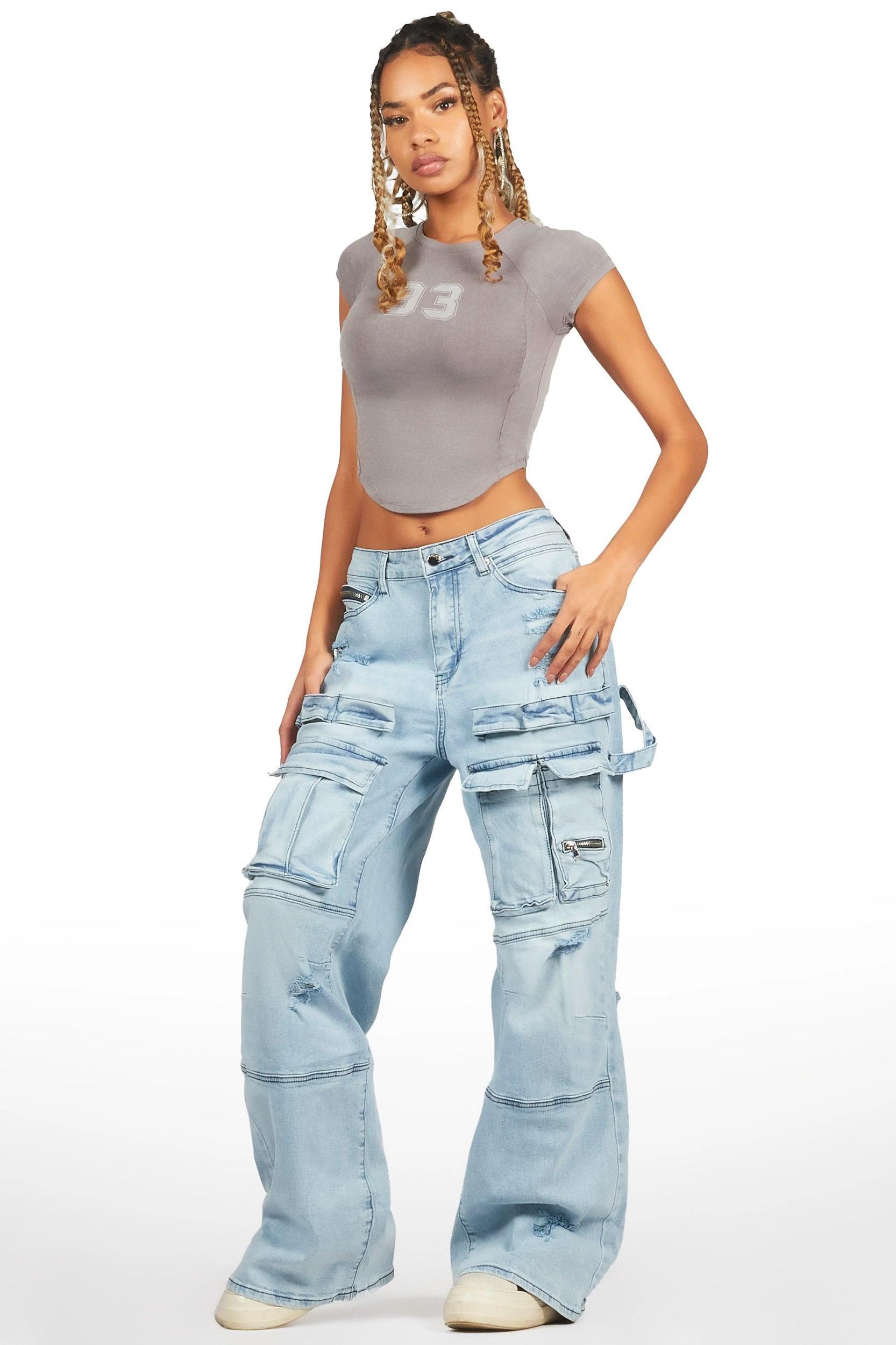 Shakyra Light Wash Baggy Cargo Jean Female Product Image