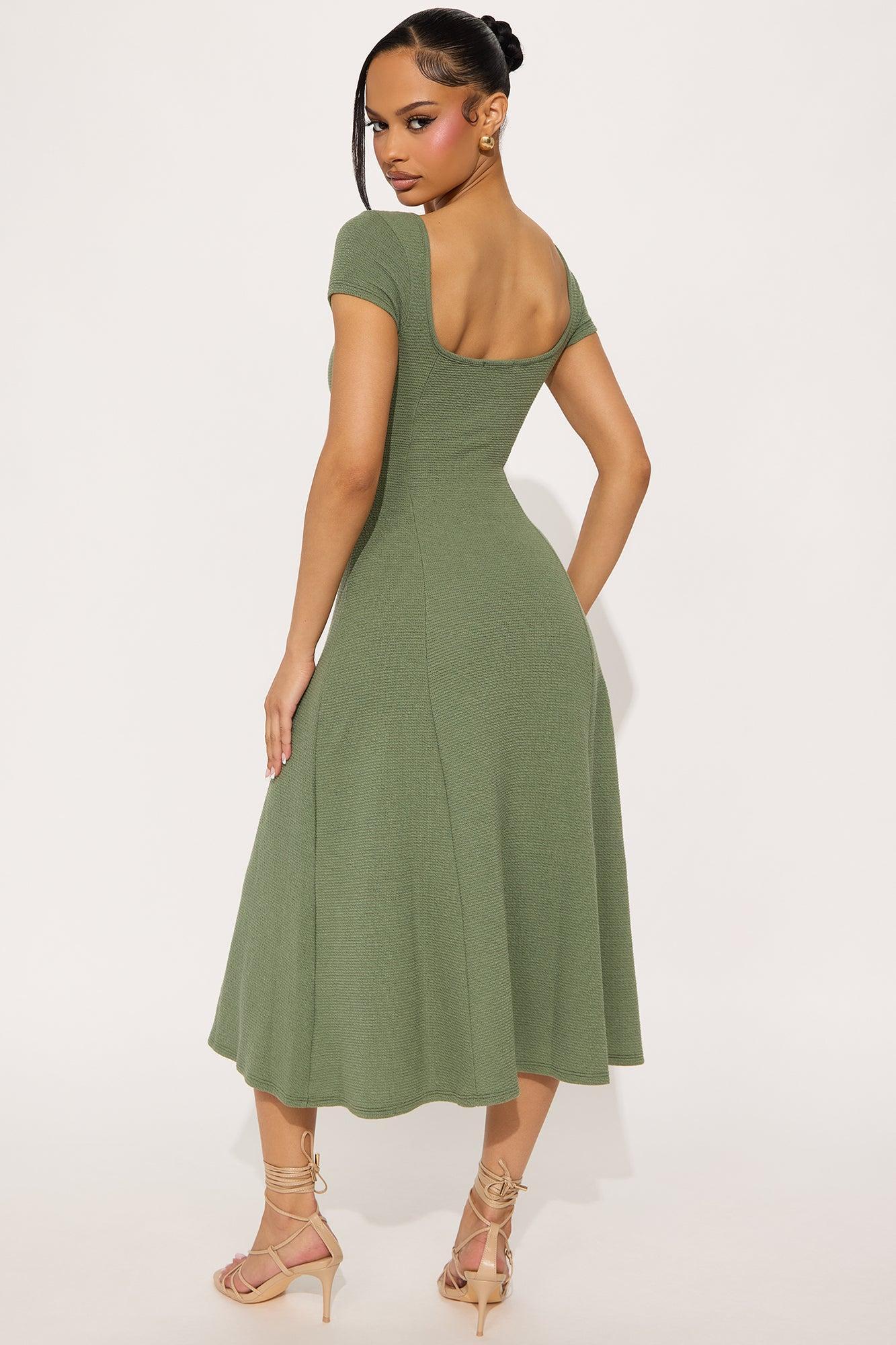 Just A Moment Scoop Neck Midi Dress - Olive Product Image