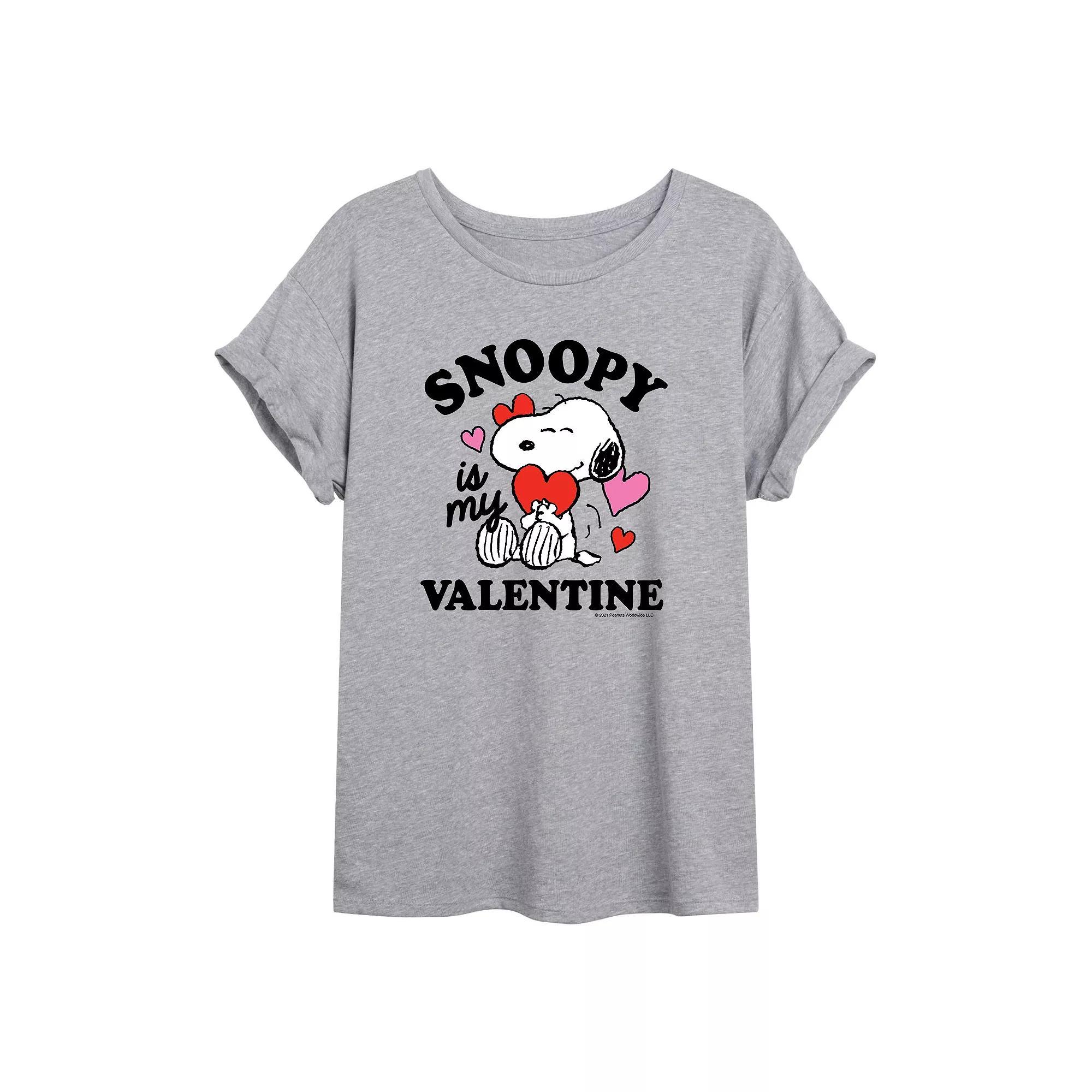 Juniors' Peanuts Valentine's Oversized Tee, Girl's, Size: XL, Grey Product Image
