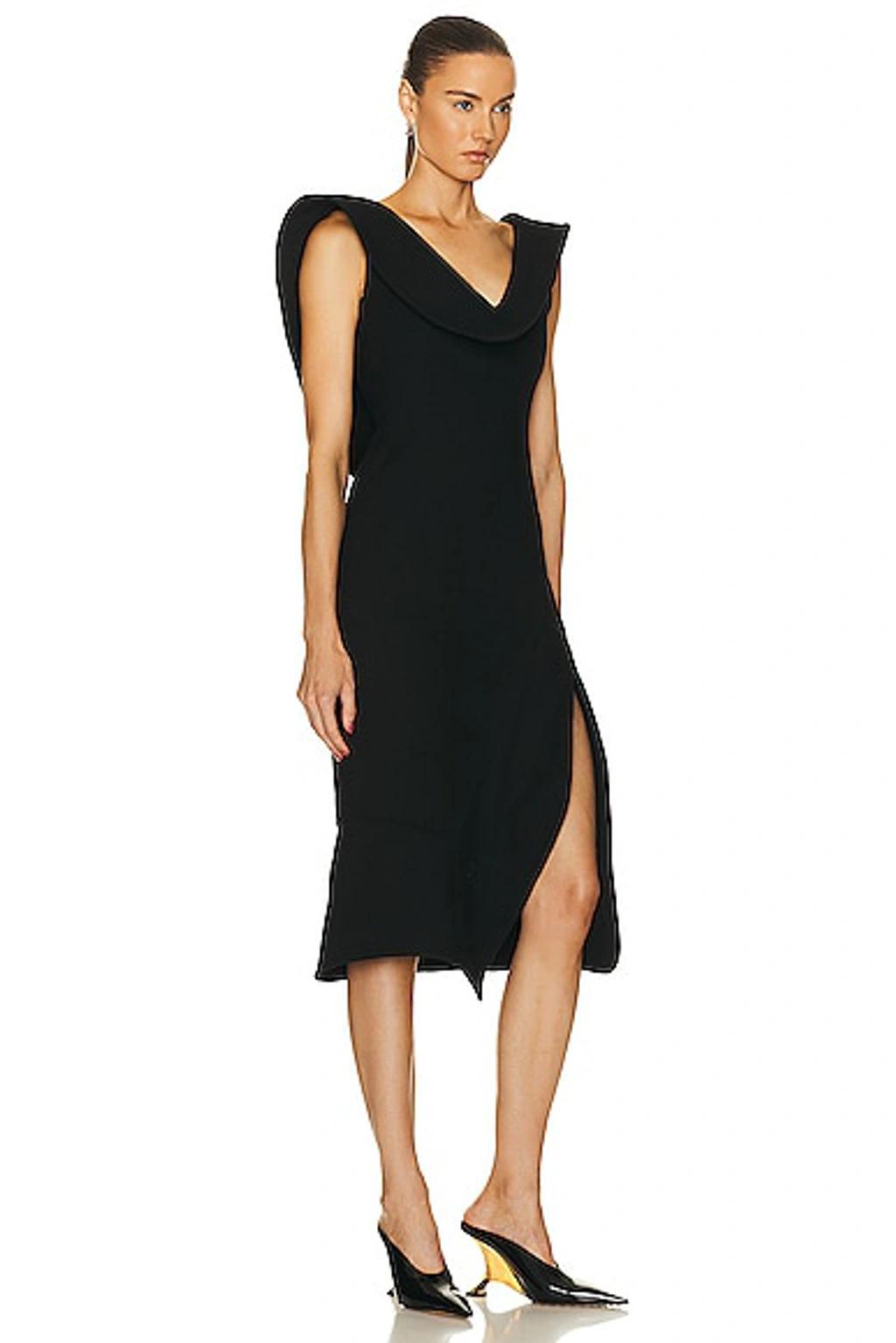 BOTTEGA VENETA Structured Side-slit Double Melange Midi Dress In Nero Product Image