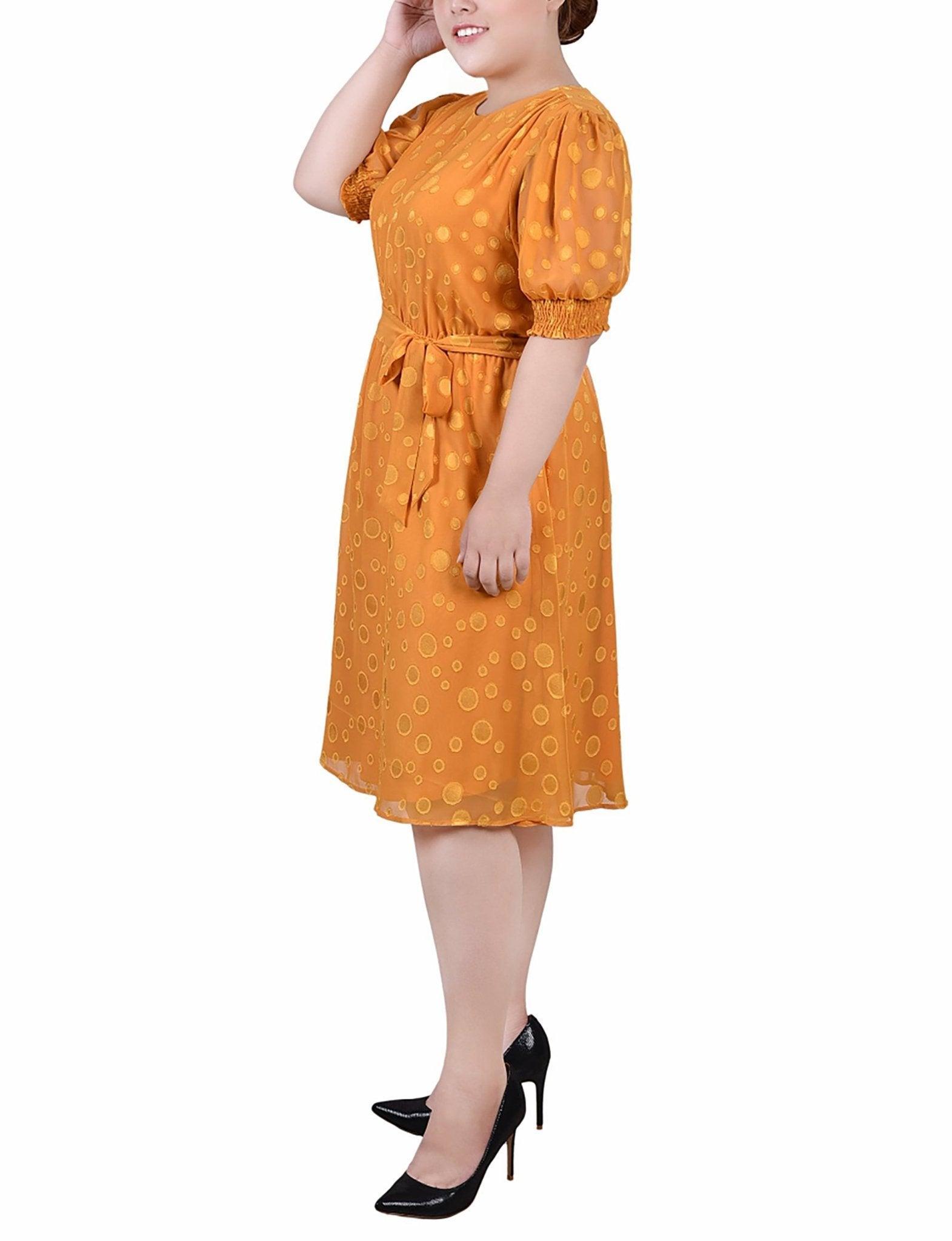 Inca Gold Elbow Sleeve Swiss Dot Dress - Plus Product Image