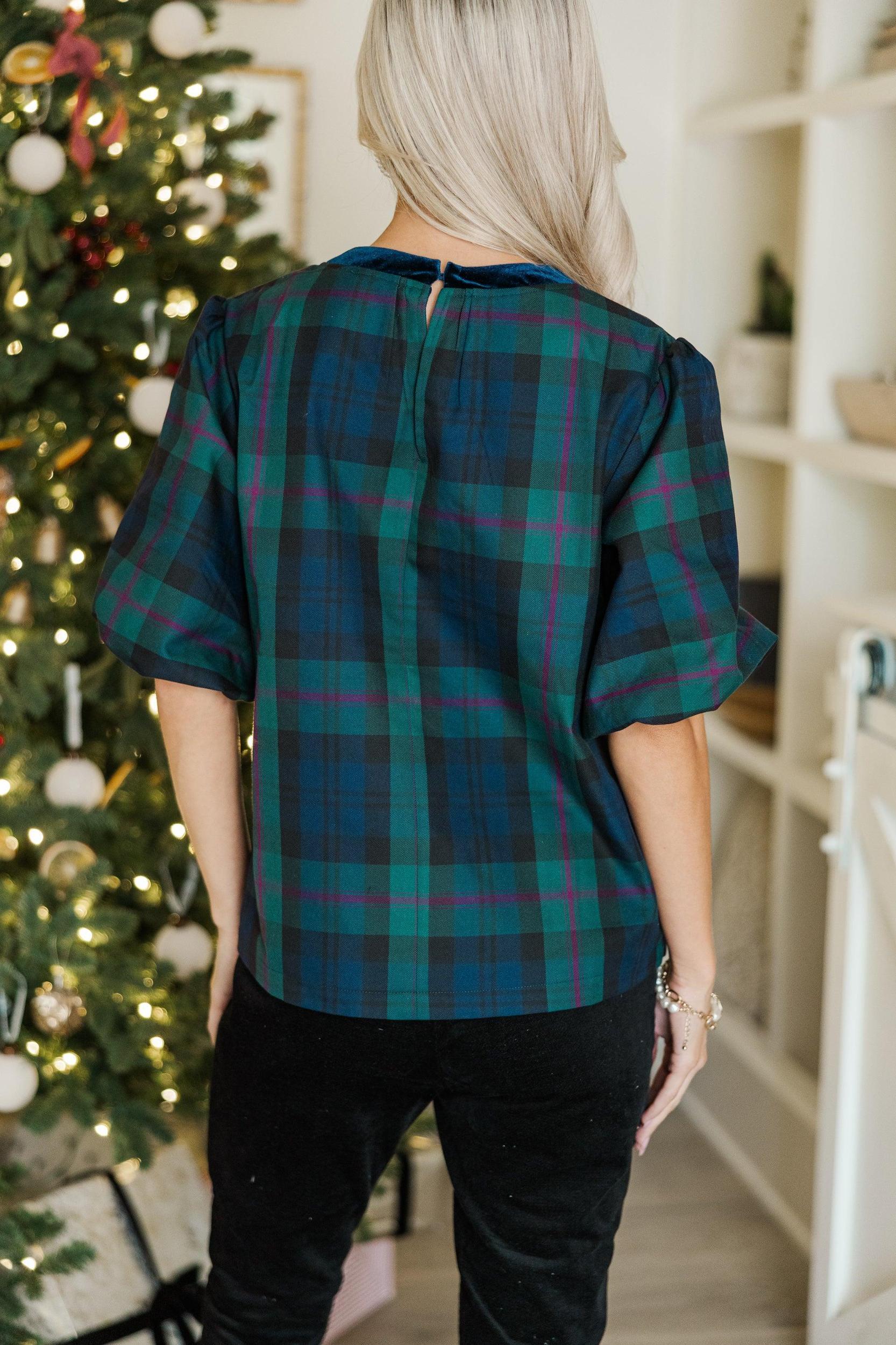 Calling On You Navy Plaid Blouse Female Product Image