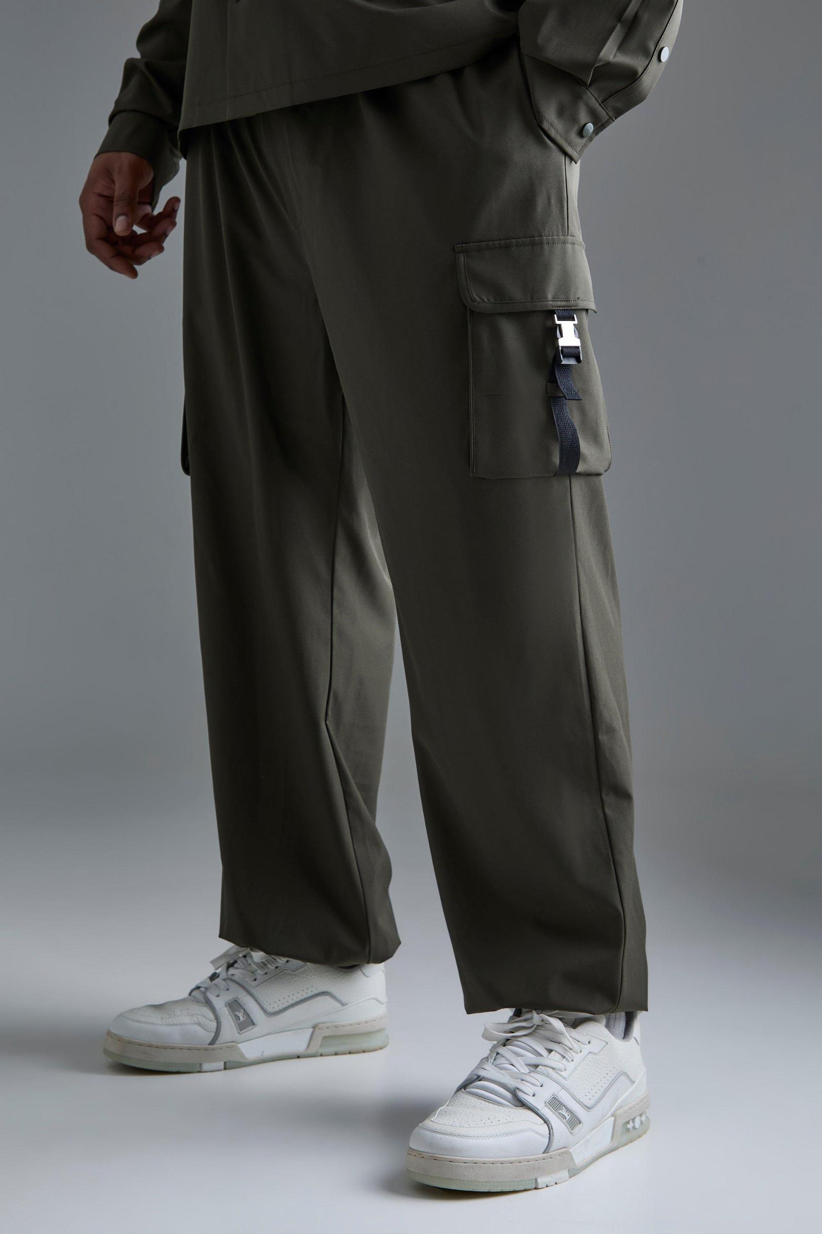 Mens Plus Technical Stretch Elasticated Waist Utility Cargo Pants - Green Product Image
