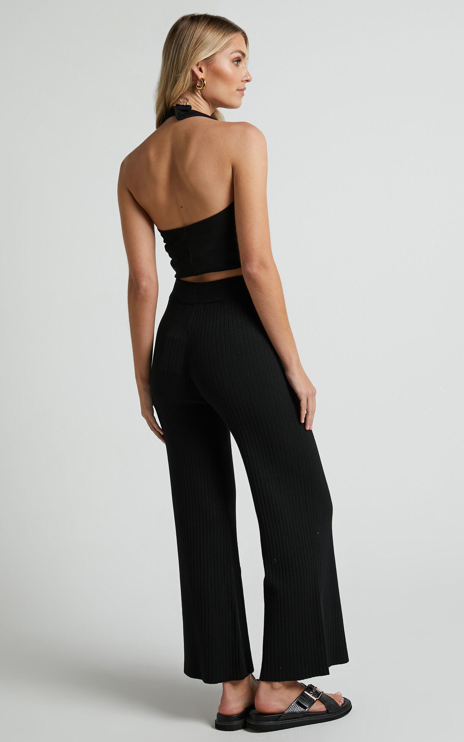 Motto Pants - High Waisted 7/8 Length Ribbed Knit Pants in Black Product Image