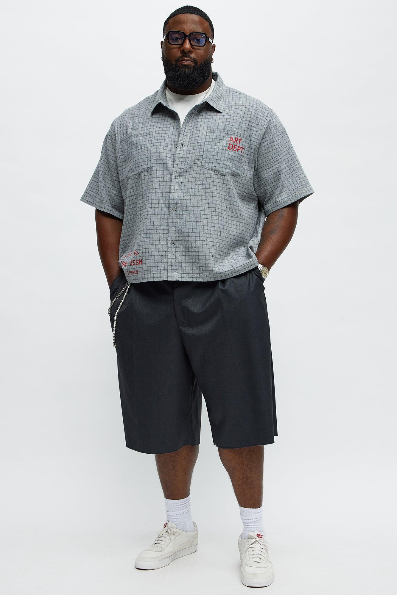 Art Dept. Cropped Button Up Shirt - Grey Male Product Image
