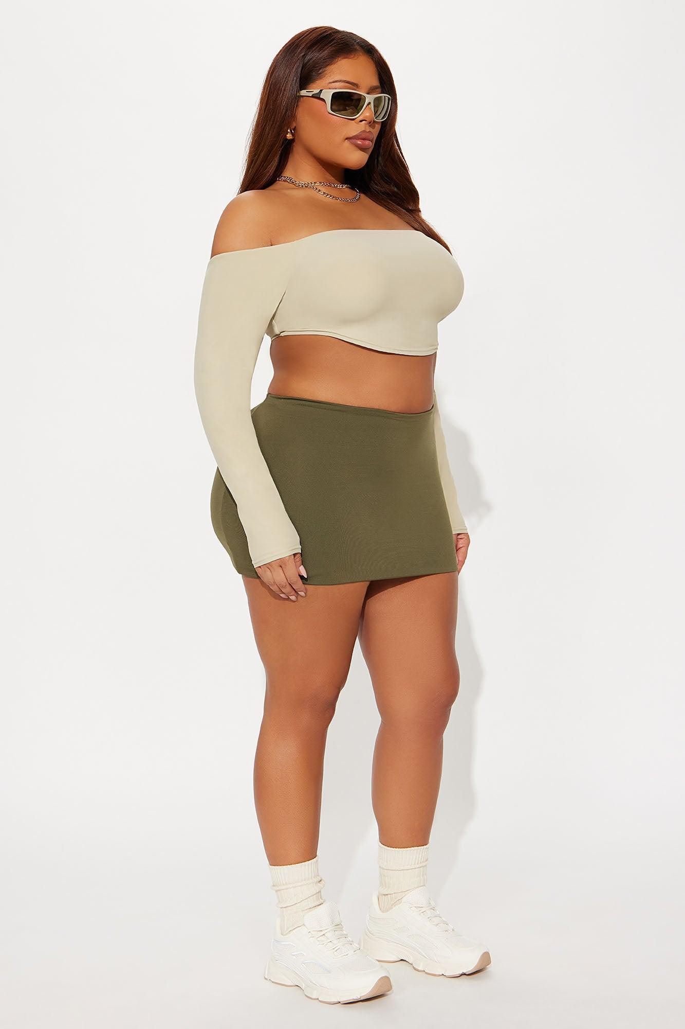 Second Skin Off Shoulder Cropped Top - Stone Product Image