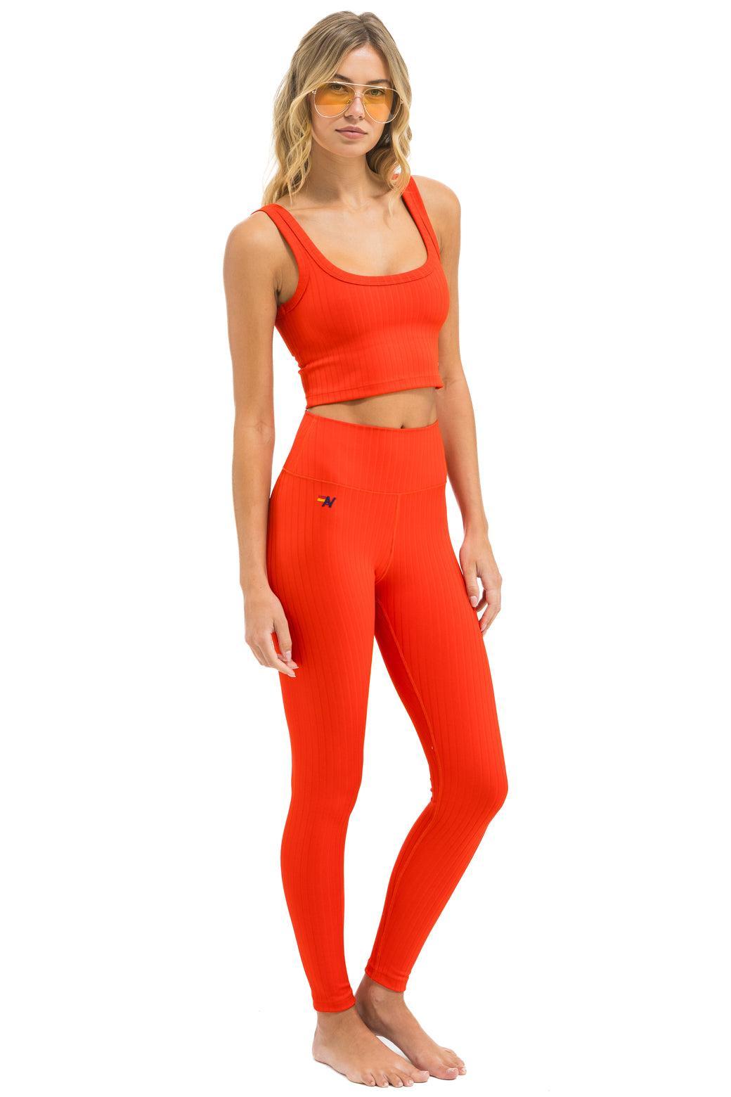 WIDE RIB FULL LENGTH HI-RISE LEGGINGS - BRIGHT RED Female Product Image