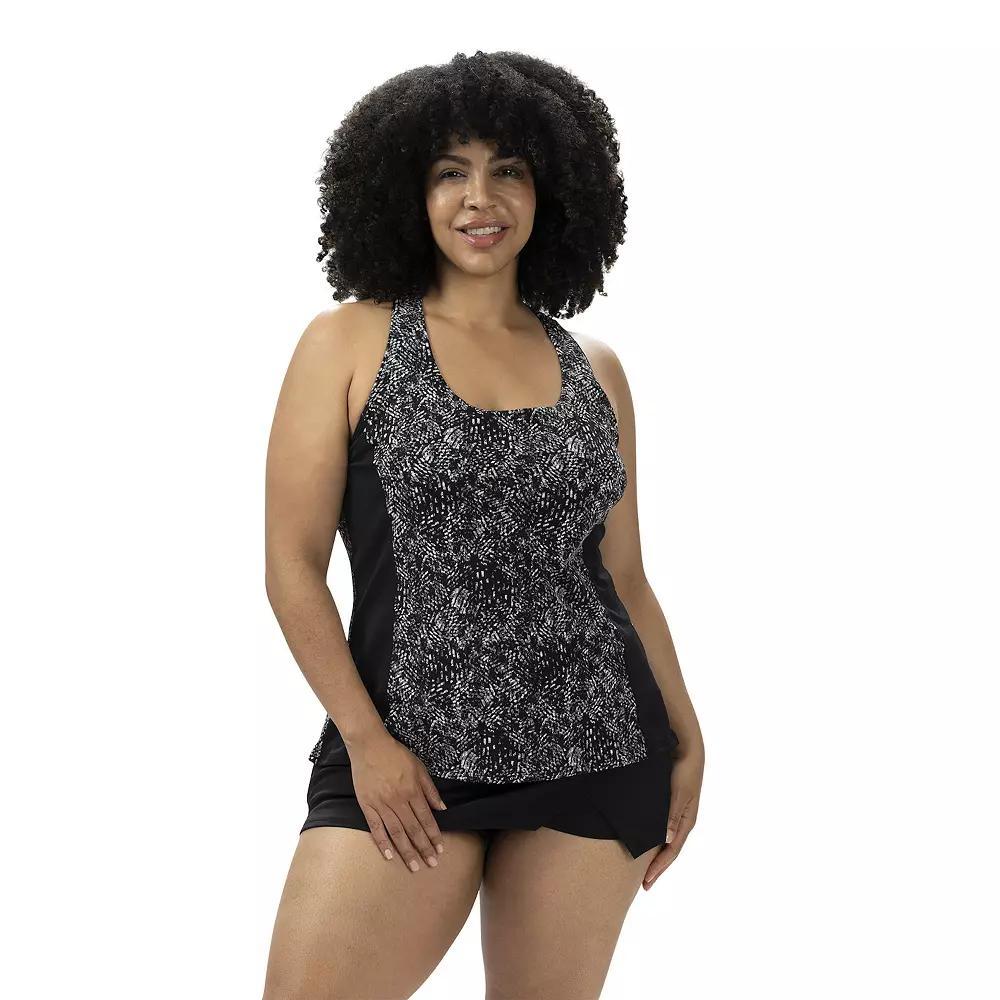 Women's Dolfin Aquashape Printed Twist Back Tankini Swim Top, Size: Medium, Black Product Image