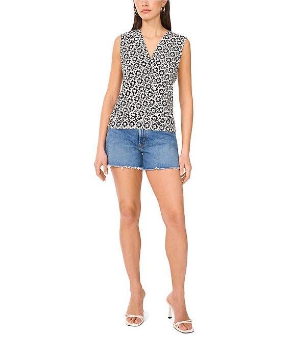 Vince Camuto Woven Surplice V-Neck Sleeveless Printed Top Product Image