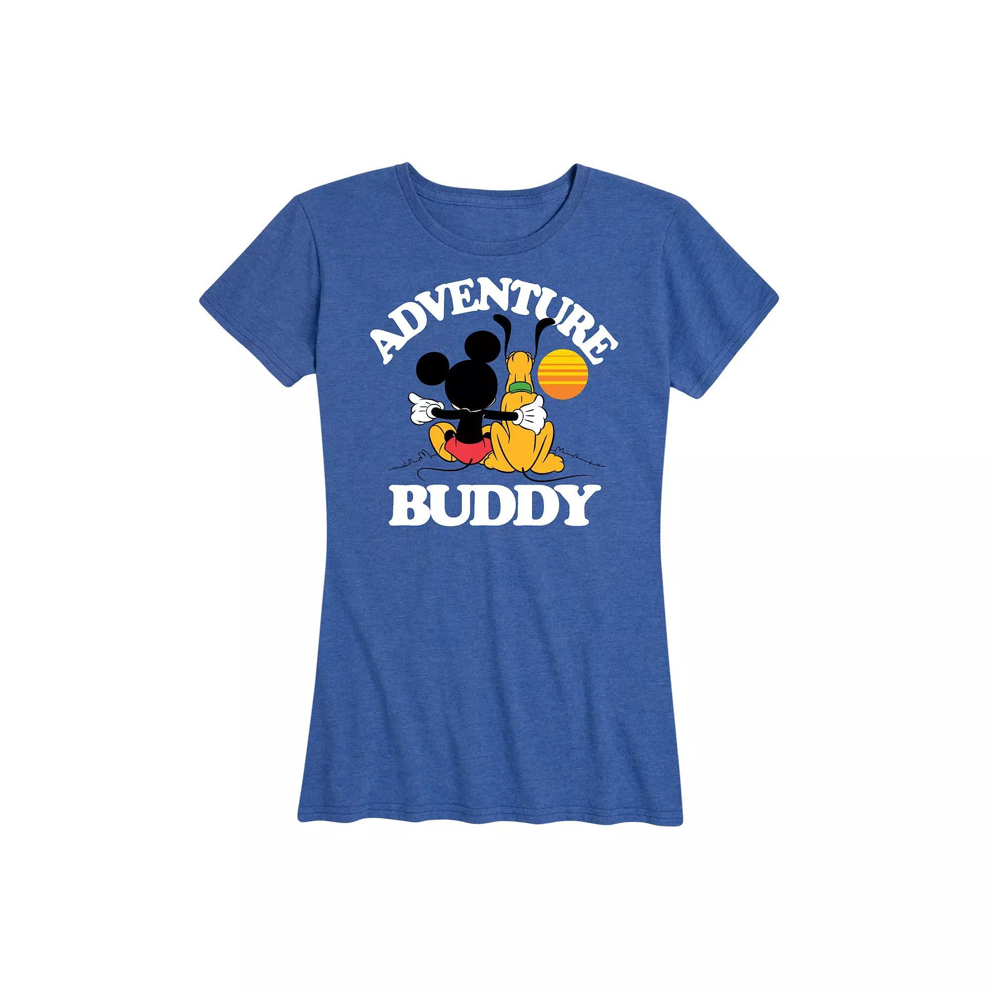 Disneys Mickey Mouse & Pluto Womens Adventure Partner Graphic Tee Grey Gray Product Image