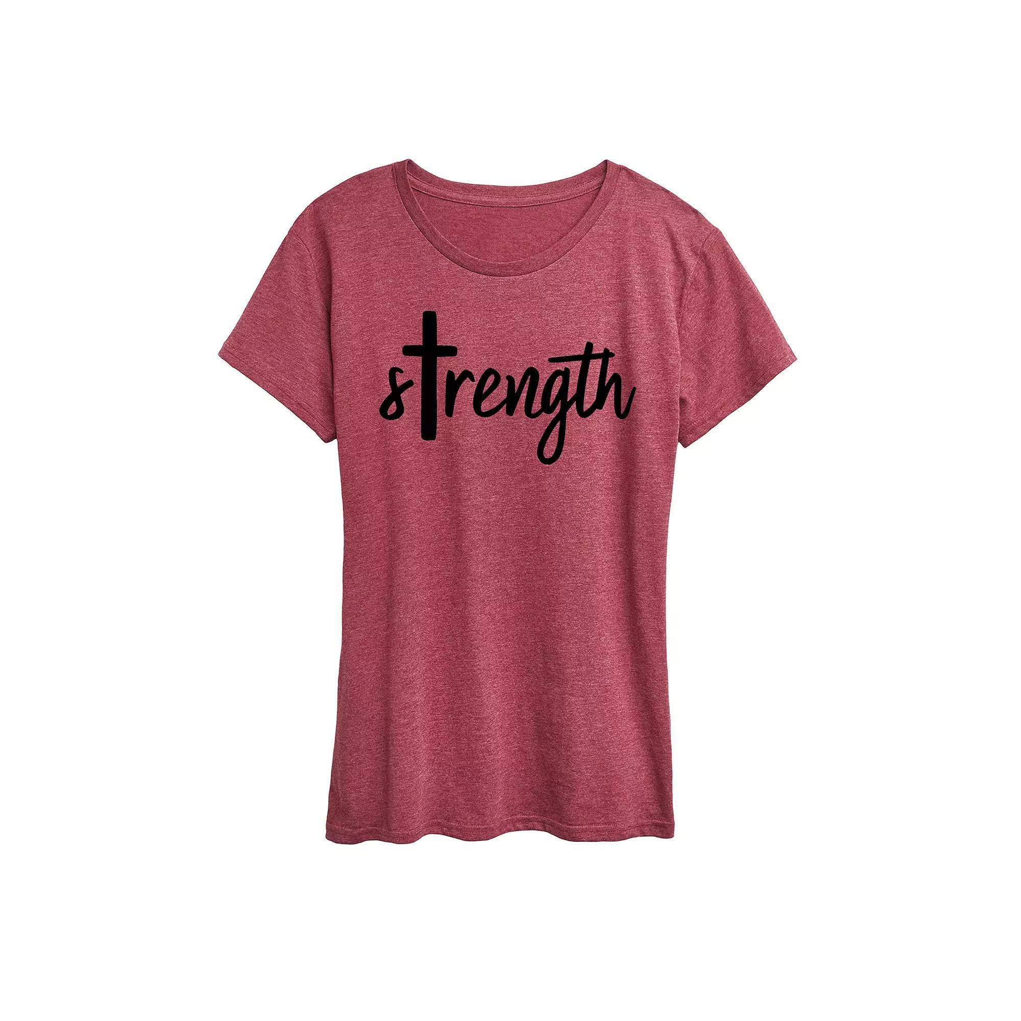 Plus Strength Cross Graphic Tee, Womens Grey Dark Red Product Image