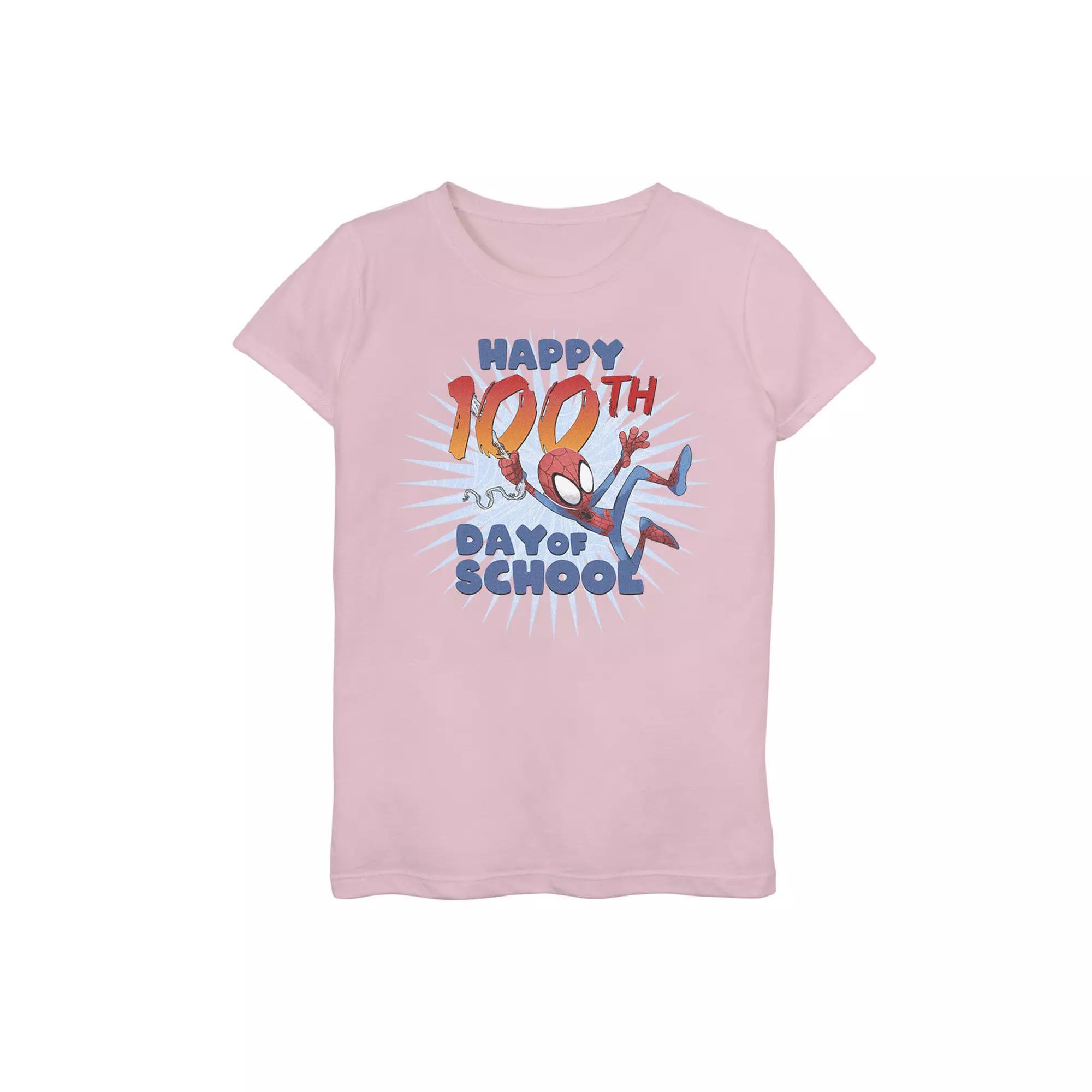 Girls 7-16 Marvel Spider-Man 100th Day Of School Text Tee, Girl's, Size: XL, Pink Product Image