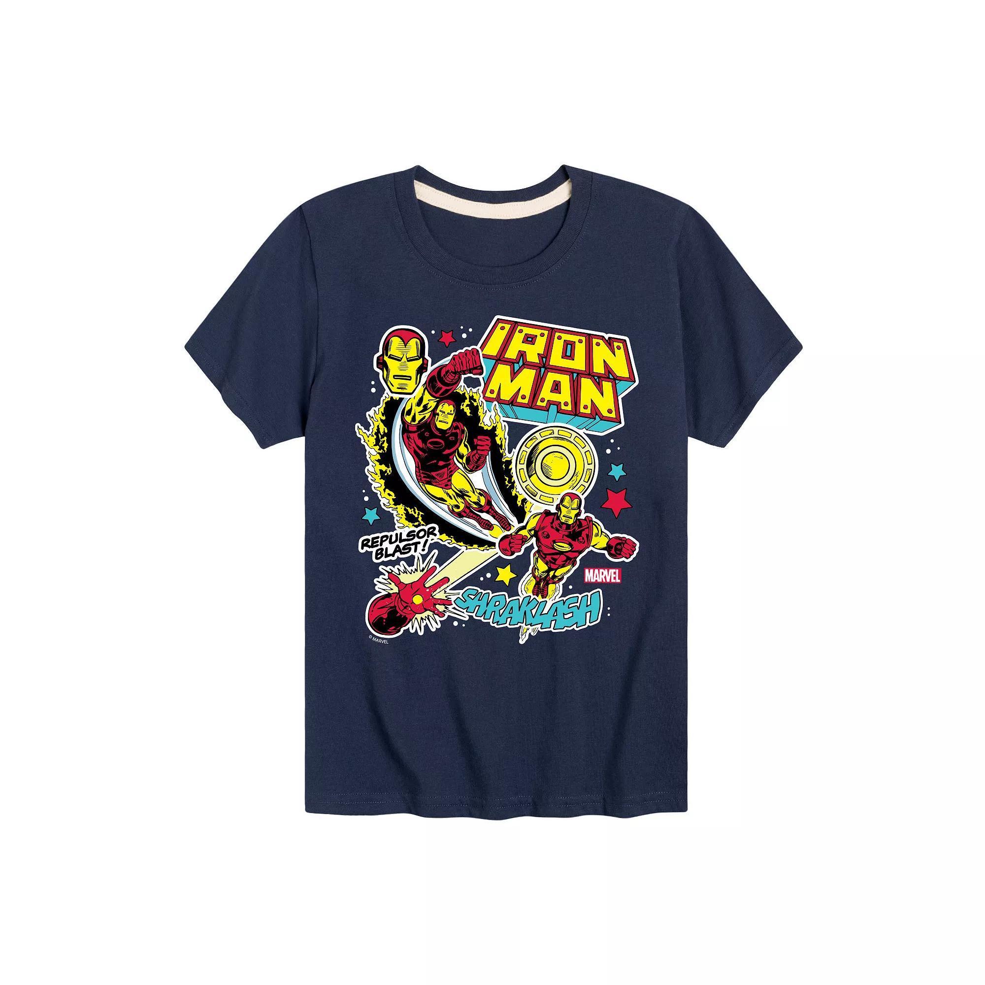 Boys 8-20 Marvel Iron Man Stickers Graphic Tee, Boys Blue Product Image