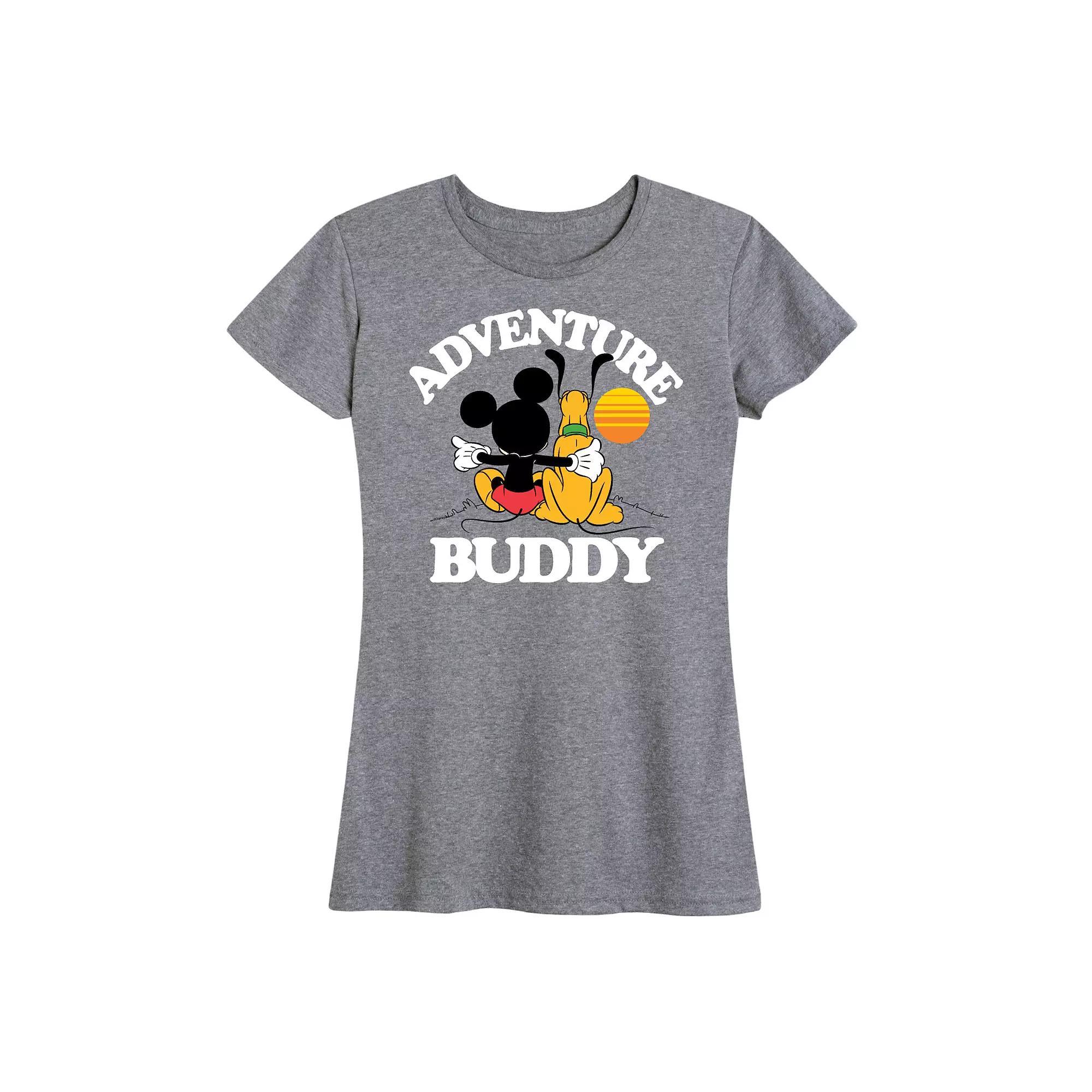 Disneys Mickey Mouse & Pluto Womens Adventure Partner Graphic Tee Grey Gray Product Image