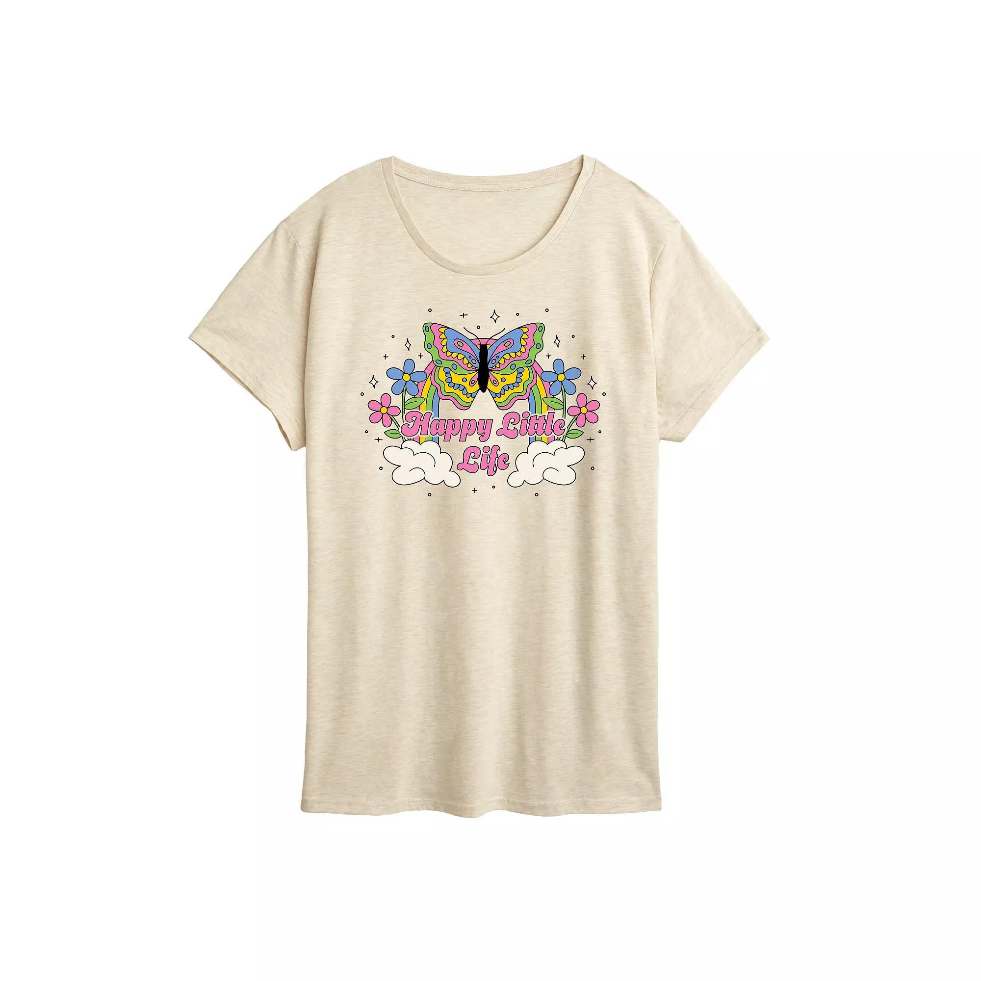 Womens Happy Little Life Graphic Tee Grey Green Product Image