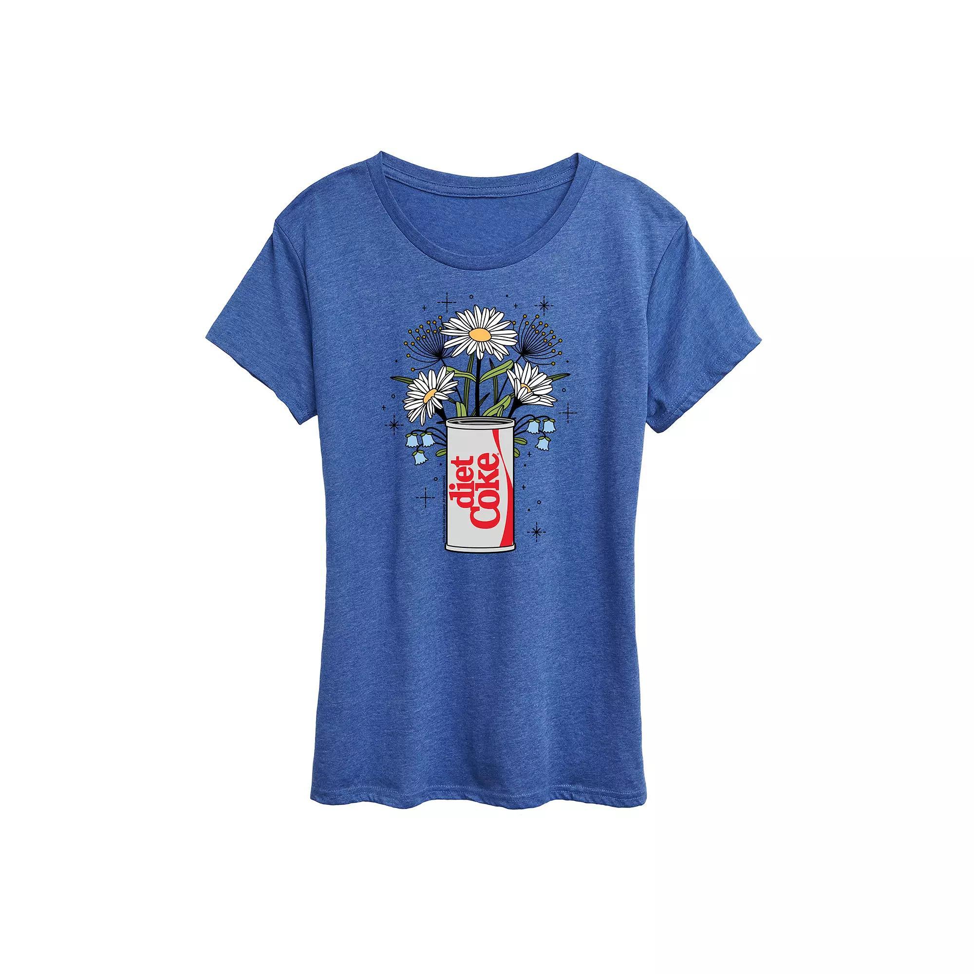 Womens Diet Coke Flowers Graphic Tee Grey Royal Blue Product Image