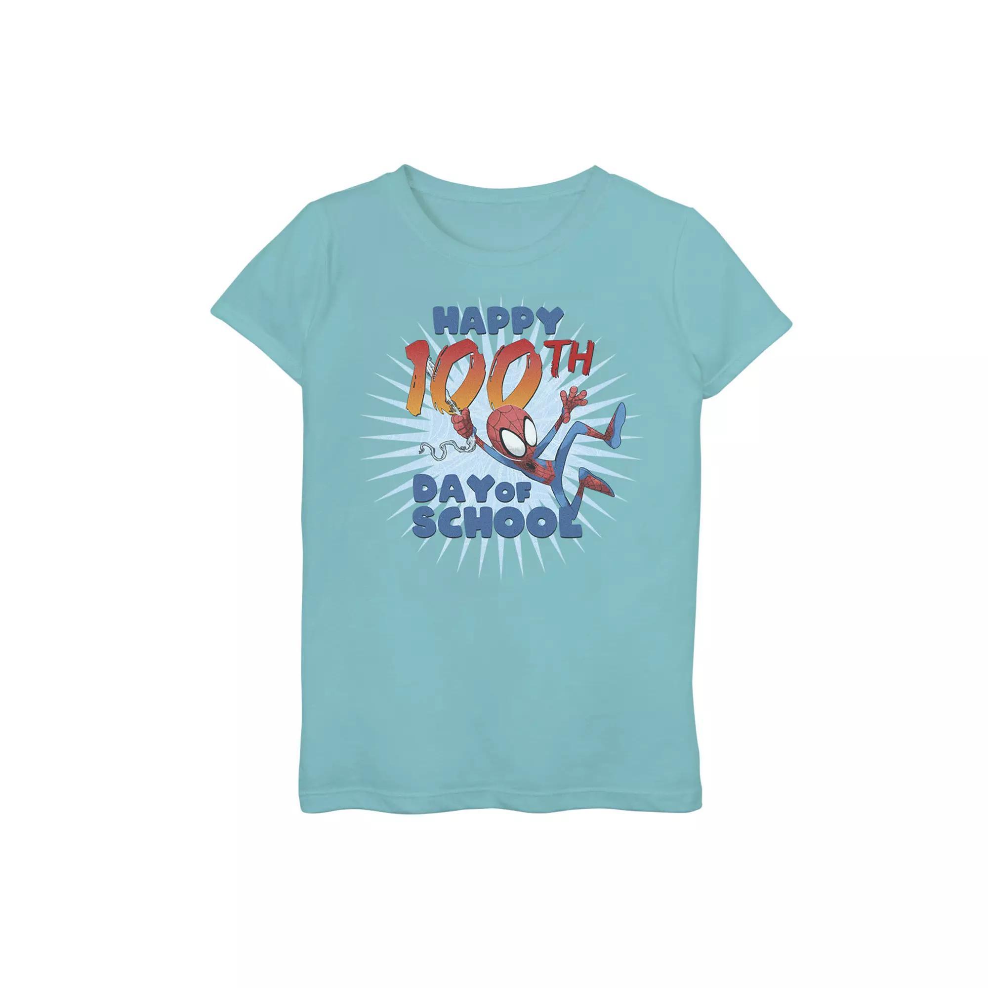 Girls 7-16 Marvel Spider-Man 100th Day Of School Text Tee, Girl's, Size: XL, Pink Product Image