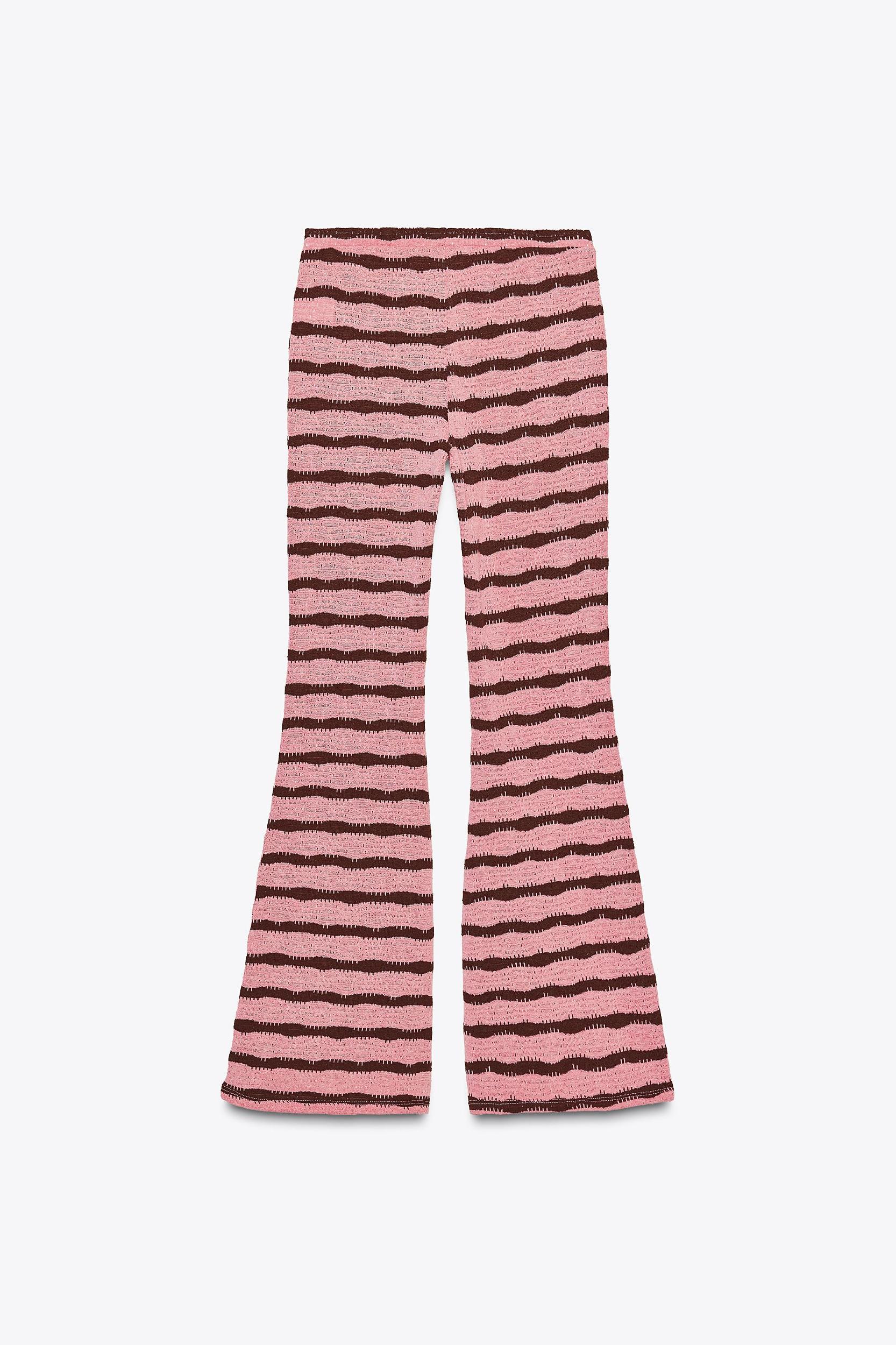 CUT-OUT STRIPED KNIT FLARE PANTS Product Image