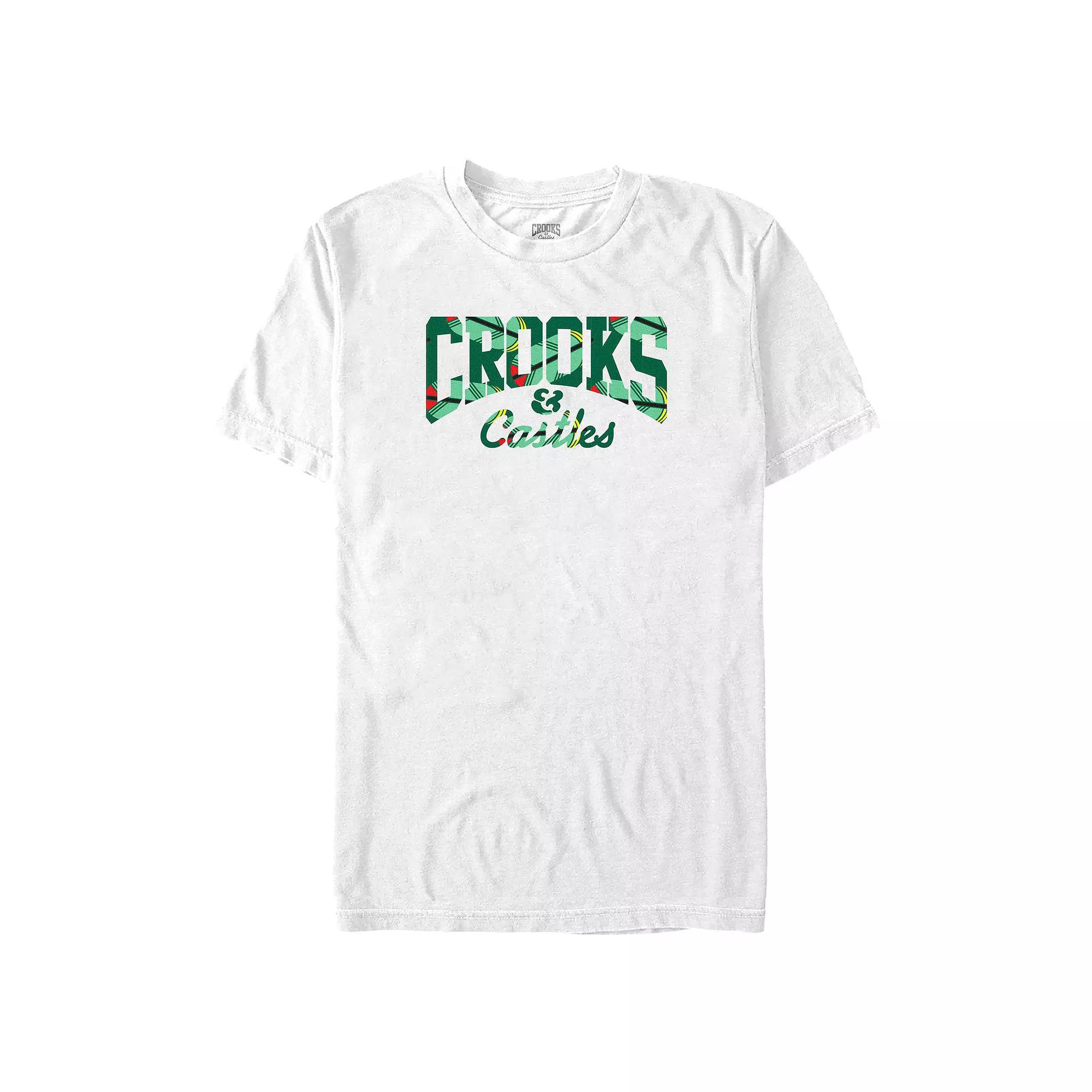 Men's Crooks And Castle Feather Print Logo Graphic Tee, Size: Small, White Green Product Image