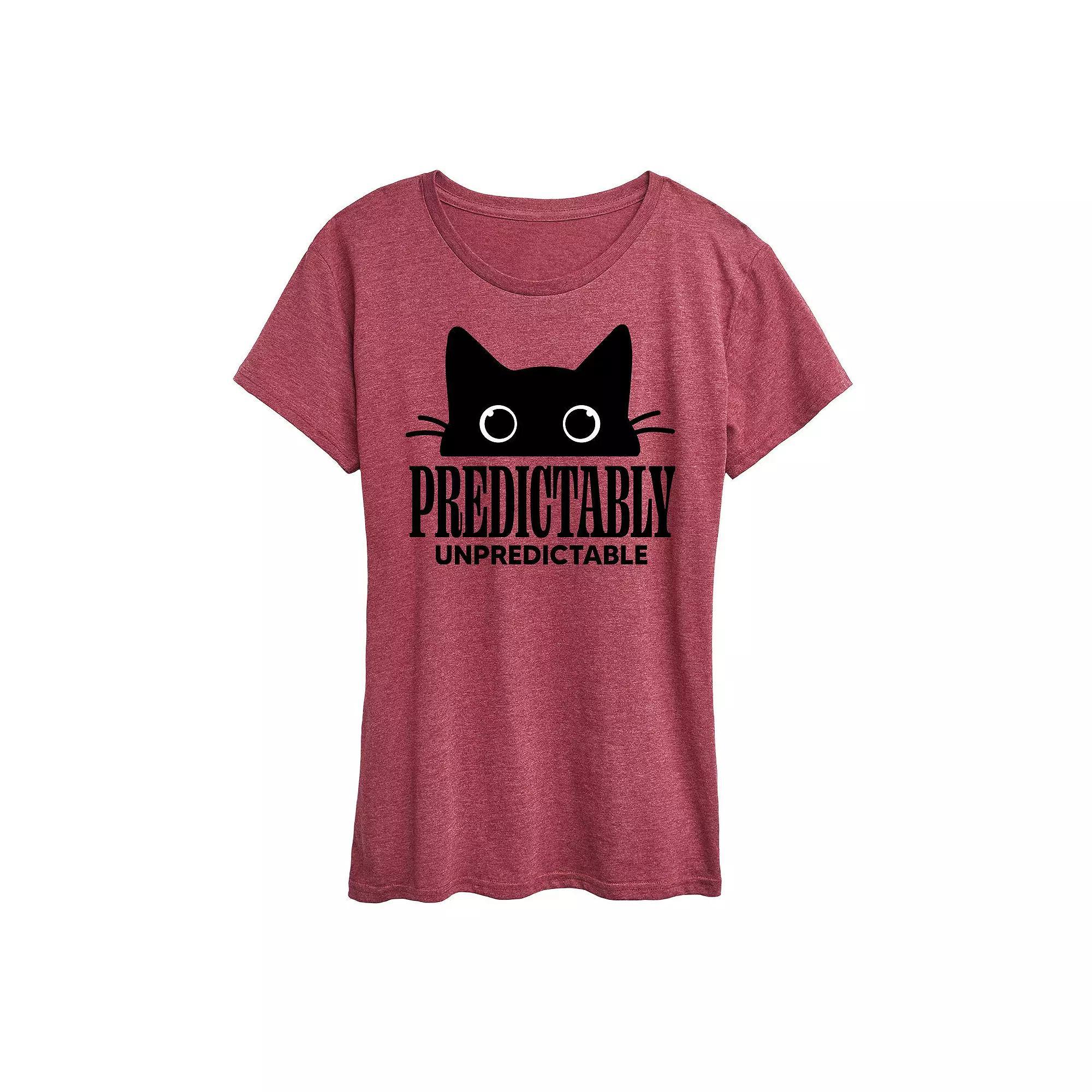 Womens Predictably Unpredictable Cat Graphic Tee, Girls Grey Wine Product Image